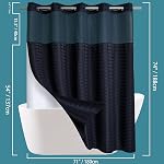 Conbo Mio Rideau de douche en tissu de style hôtel avec snap dans le linge pour salle de bain machine lavable imperméable rideau de douche imperméable (Check-Black, 71" (W) x 74"(H))