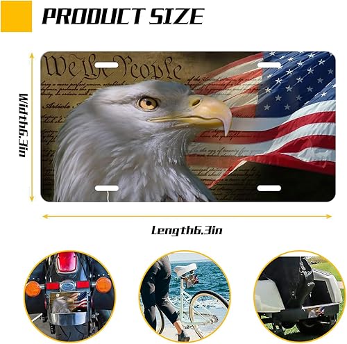 Miniatura 2 de Dewkou 1 placa de matrícula de vehículo, placa de metal de aluminio de 6.3 x 12.2 pulgadas, placa universal impermeable con bandera estadounidense