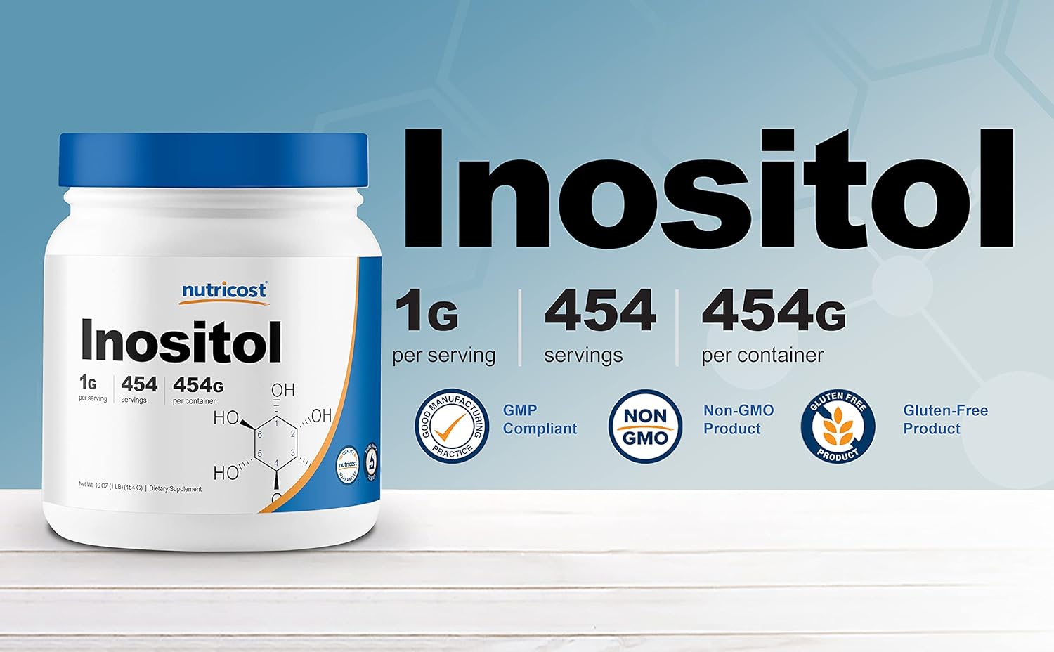Nutricost Inositol Powder 1LB (454 Grams) - Gluten Free, Non-GMO : Health & Household