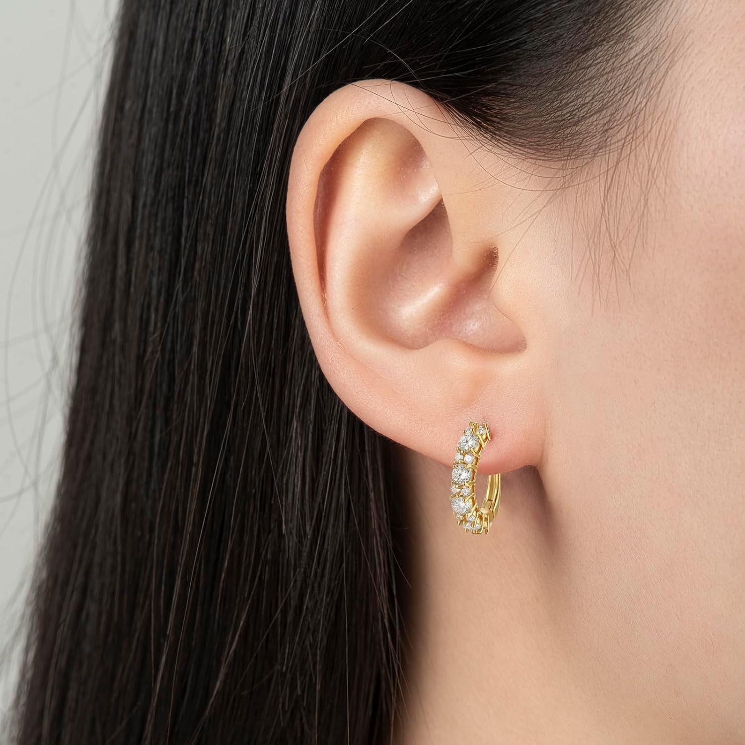 Moissanite Hoop Earrings, Moissanite Diamond Earring, 925 Sterling Silver with 18K White Gold Plating Hoop Earrings, Jewelry Box Packed, Jewelry Gifts for Women - Image 4