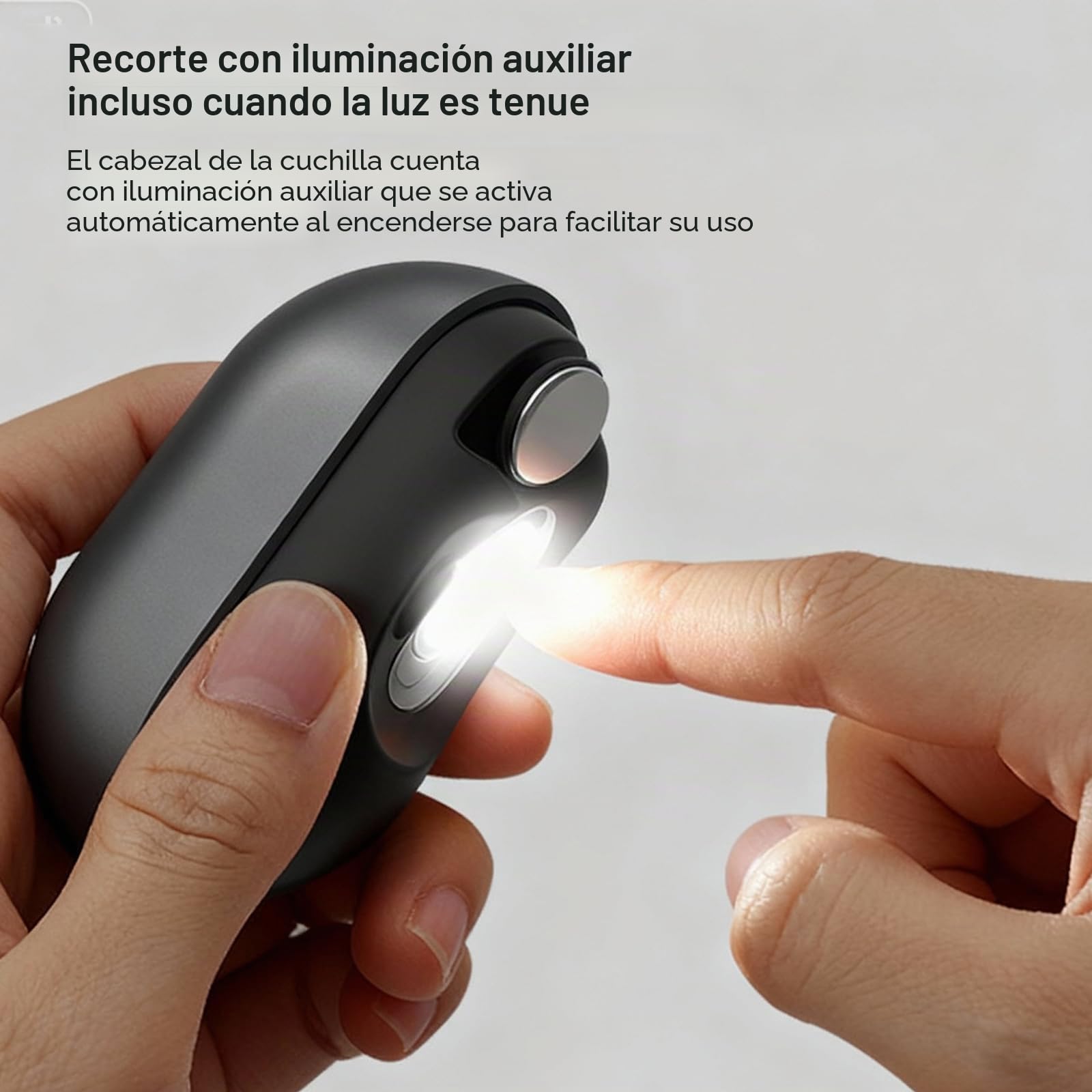 Vueeze Easyclip Smart Nail Clipper,Cortaúñas Inteligente,Easy Clip 3 en 1 Multifuncional, Cortaúñas Eléctrico Portátil con luz LED,Pulidor,Organizador de uñas (Gris)