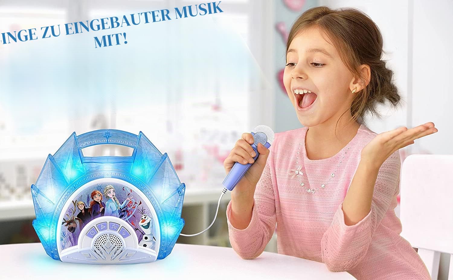 eKids FR-115 Lizenzierte Disney Frozen Karaoke Boombox mit Mikrofon und Audio Eingang für Kinder ab 3 Jahren