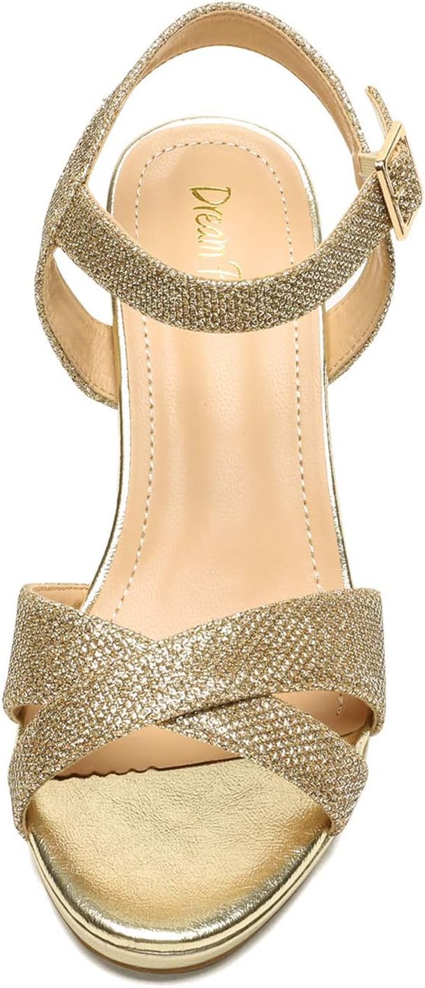 DREAM PAIRS Women's Chunky Heels Open Toe Ankle Strap Sparkly Heels Pump Sandals - Image 5