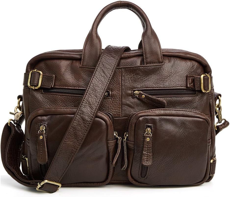 Multi-function Leather Briefcase 14 15 15.6 Inch Laptop Bag,4 Colors, ACECLE Vintage Business Handbag Backpack