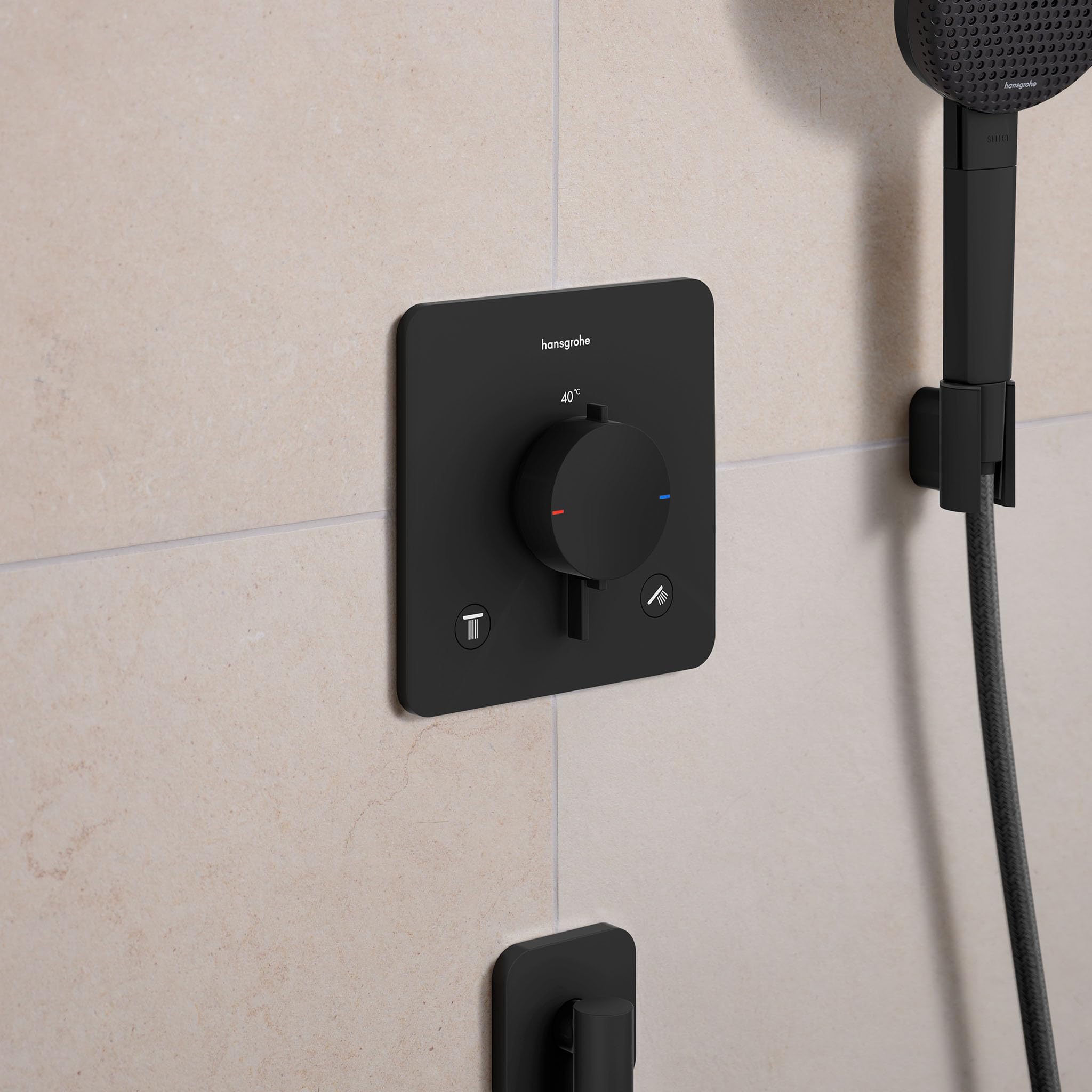 hansgrohe Ecostat Comfort Q - bateria termostatyczna podtynkowa, armatura łazienkowa z zabezpieczeniem przy 40 °C, termostat, kran do 2 odbiorników, czarny matowy, 33713670
