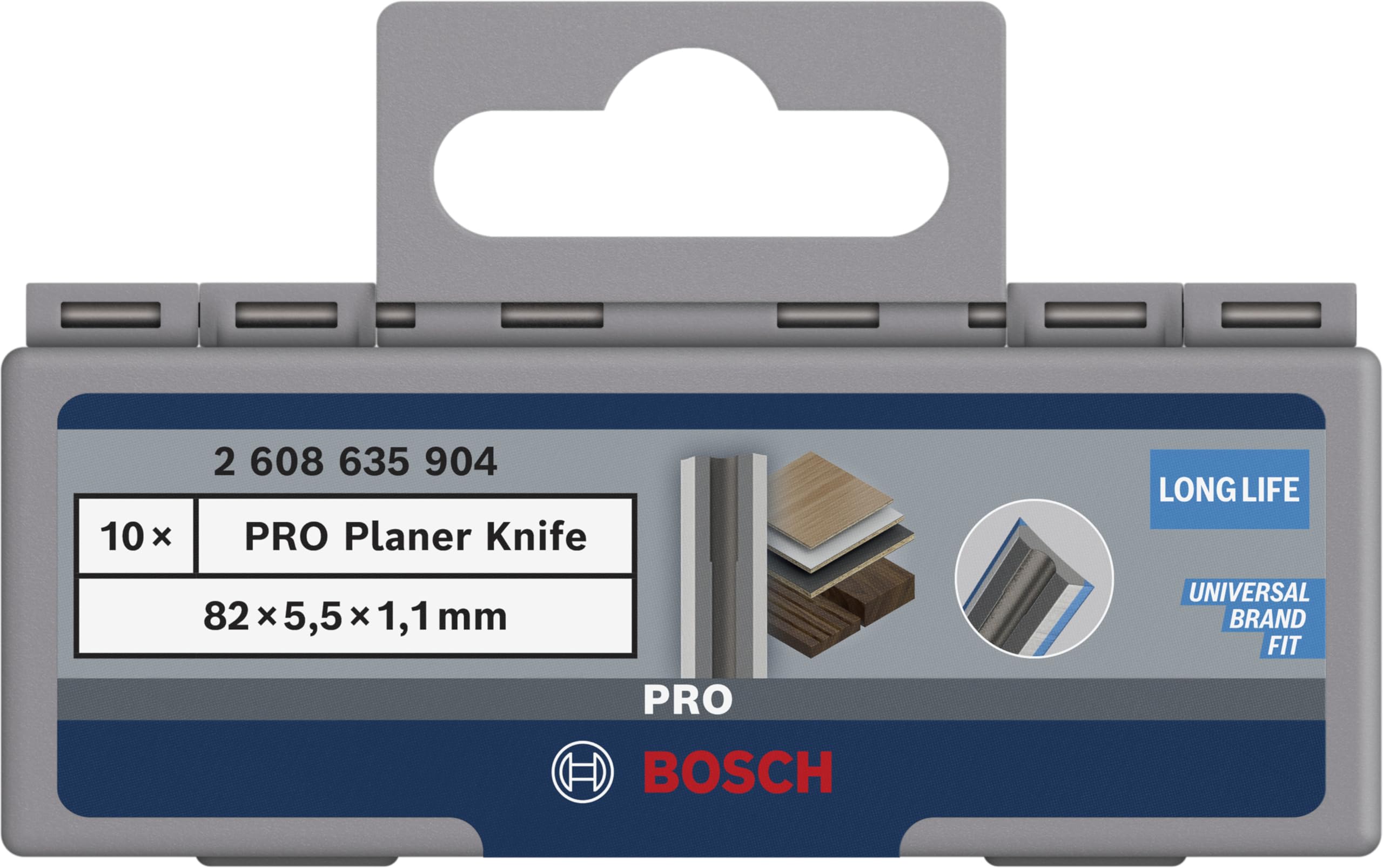 Bosch 10x Nóż PRO do strugów (do Płyty powlekane tworzywem sztucznym, Twarde drewno, 82 x 5,5 x 1,1 mm, Professional Akcesoria Strug, Strug bezprzewodowy)