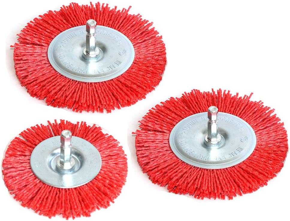 FPPO 4Pcs Abrasive Wire Wheel Brush Nylon Cup Brush 2"/3Inch/4" for Drill Rotary Tool,for Wood Polishing Deburring Cleaning 1/4" Shank