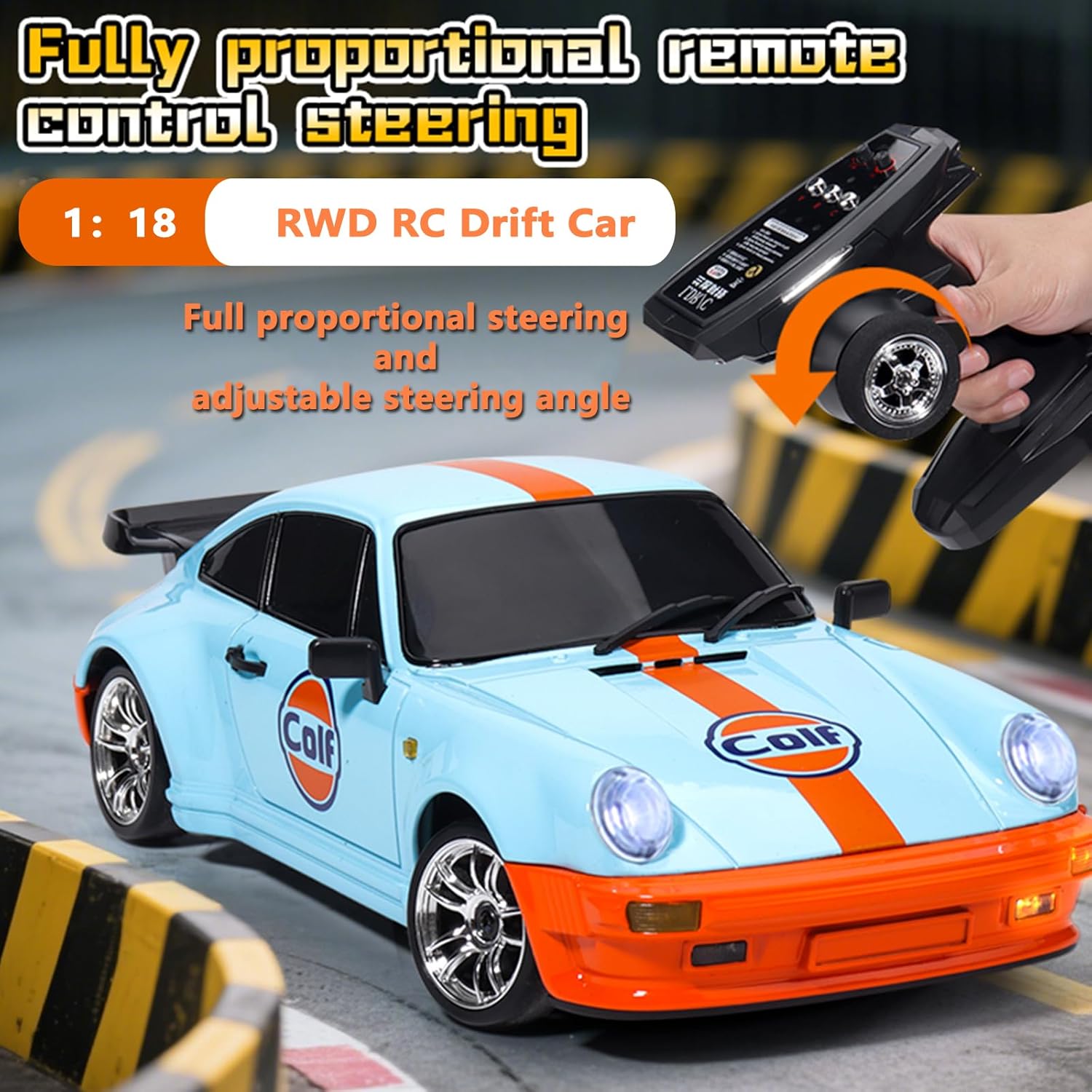Skymaker Porsche 911 RC Drift Car 1/18 RWD (Blue) | Metal Tires, 2.4GHz Remote & Gyro for Adults