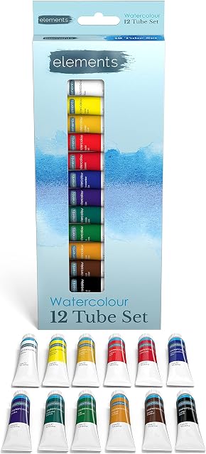 Elements Watercolour Tube Set - Paint Tubes Highly-Pigmented Professional Watercolour Paint for Beginners, Students and Artists (Pack of 12)