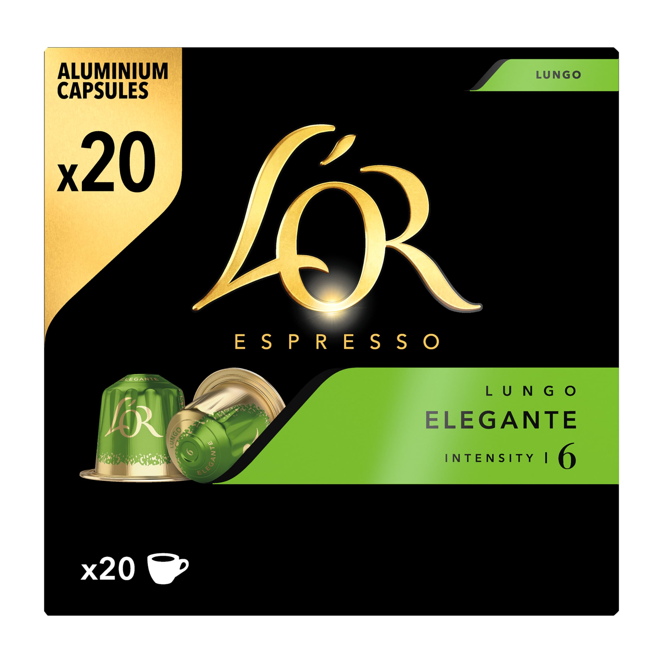 L'OR Kapsułki kawy Espresso Lungo Stylowe (200 kapsułek z kawą Lungo, odpowiednie do ekspresów do kawy Nespresso, Intensywność 06/12, kawa 100% Arabica), 10 x 20 filiżanek