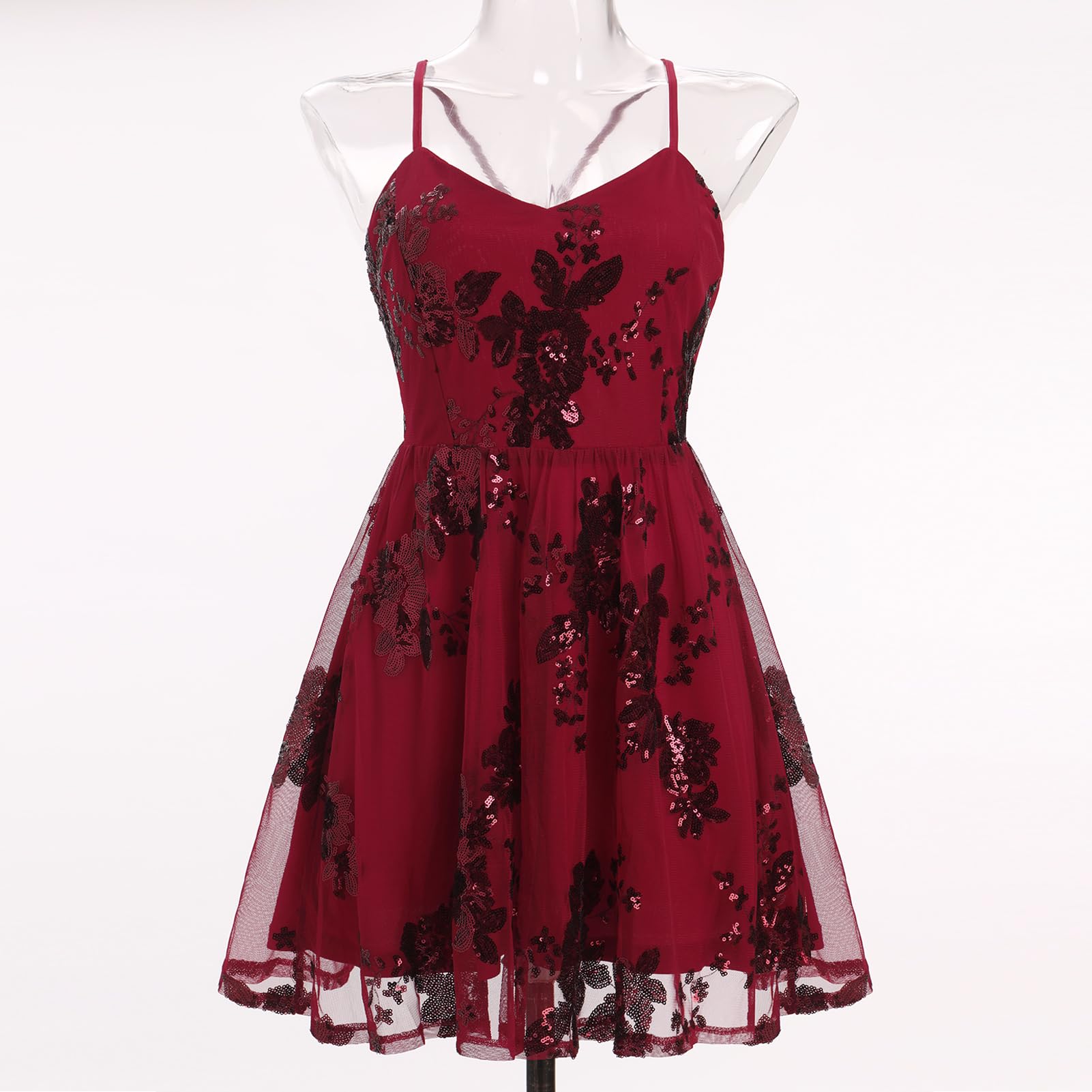ODIZLI Vestido corto para mujer, con tirantes delgados, lentejuelas brillantes, acampanado, para fiesta, discoteca, baile, largo por encima de la rodilla