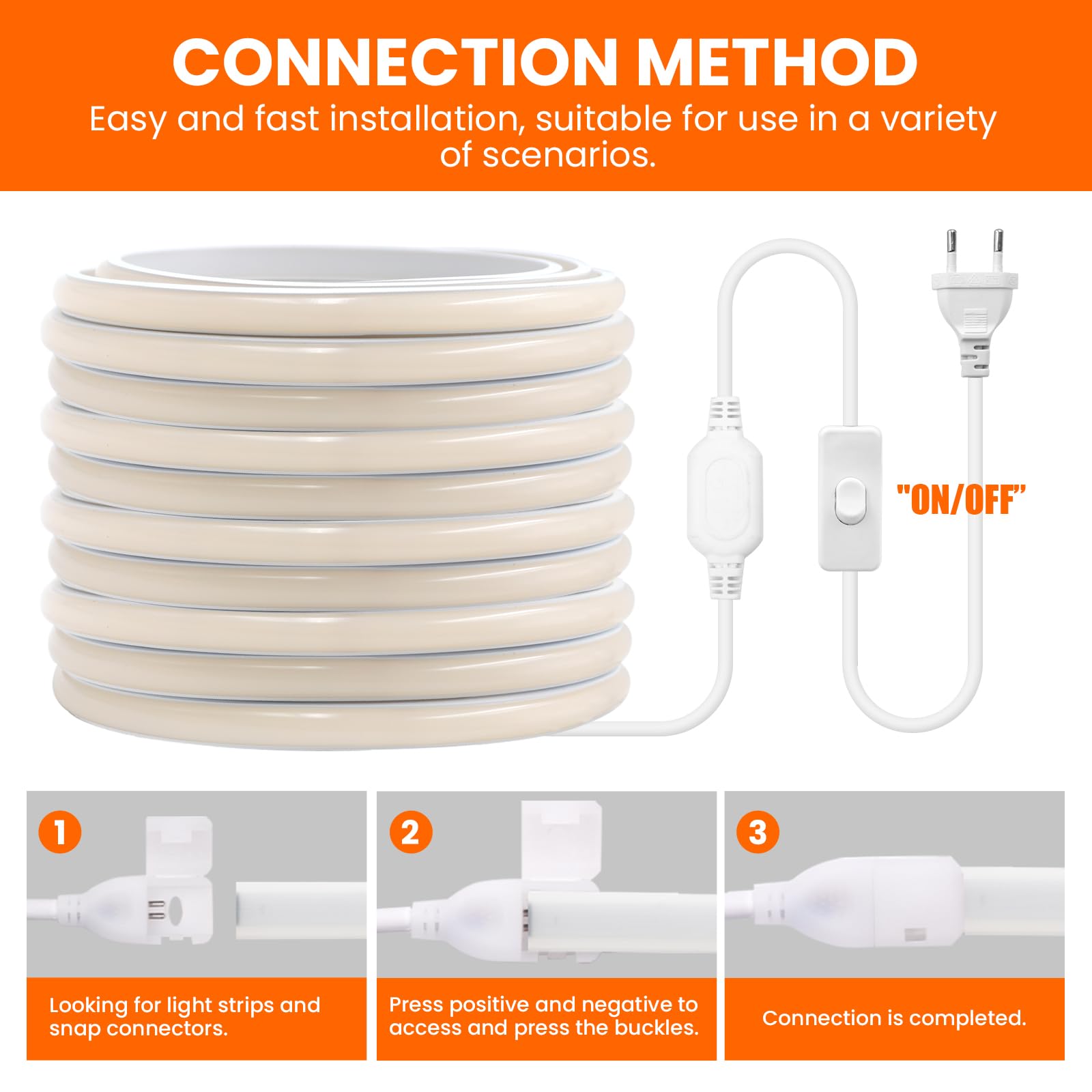 KISUFU Ruban LED Néon, 220V Flexible Néon COB LED Bande Lumineuse, 288 LED/M IP65 Néons Light Strip pour Intérieur Extérieur Décoration DIY, Blanco,40M.