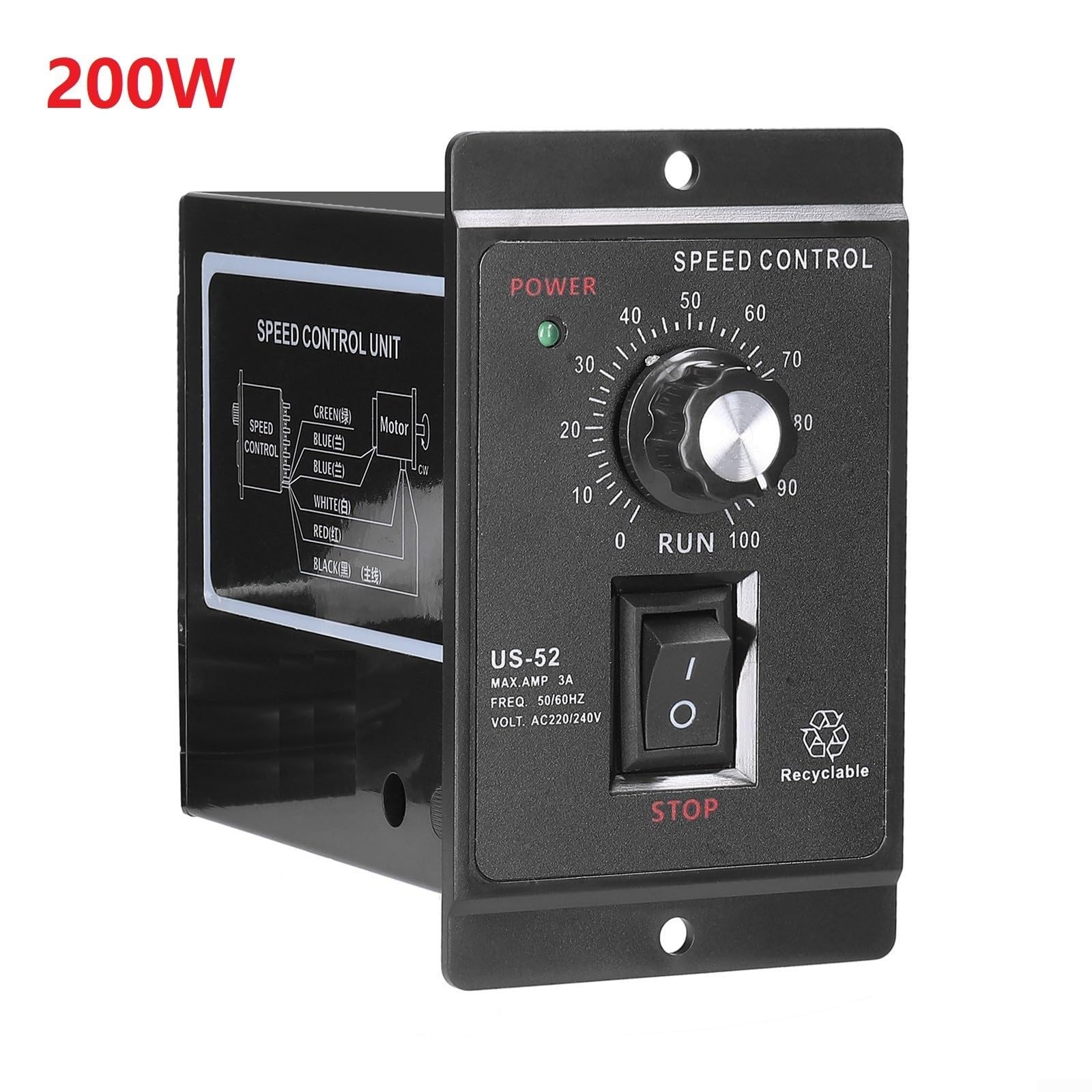 Regolatore di velocità 220 V, movimento in avanti/retromarcia regolabile, per regolatore di velocità del motore, potenza di picco 200 W