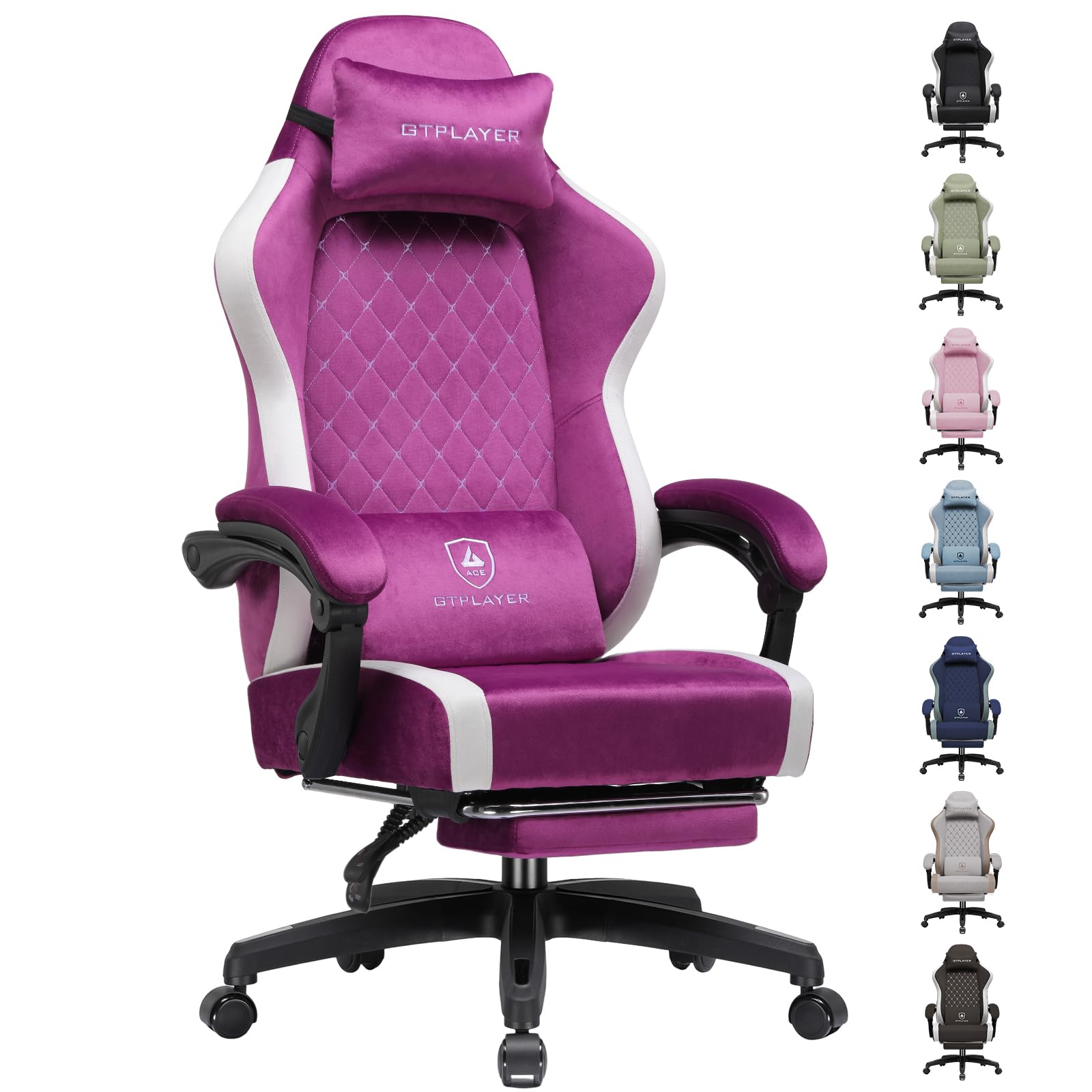GTPLAYER Fabric Gaming Chair with Footrest, Ergonomic Computer Desk Chair with Pocket Spring Cushion Home Office High Back Support Lumbar Support Heavy Duty Wide