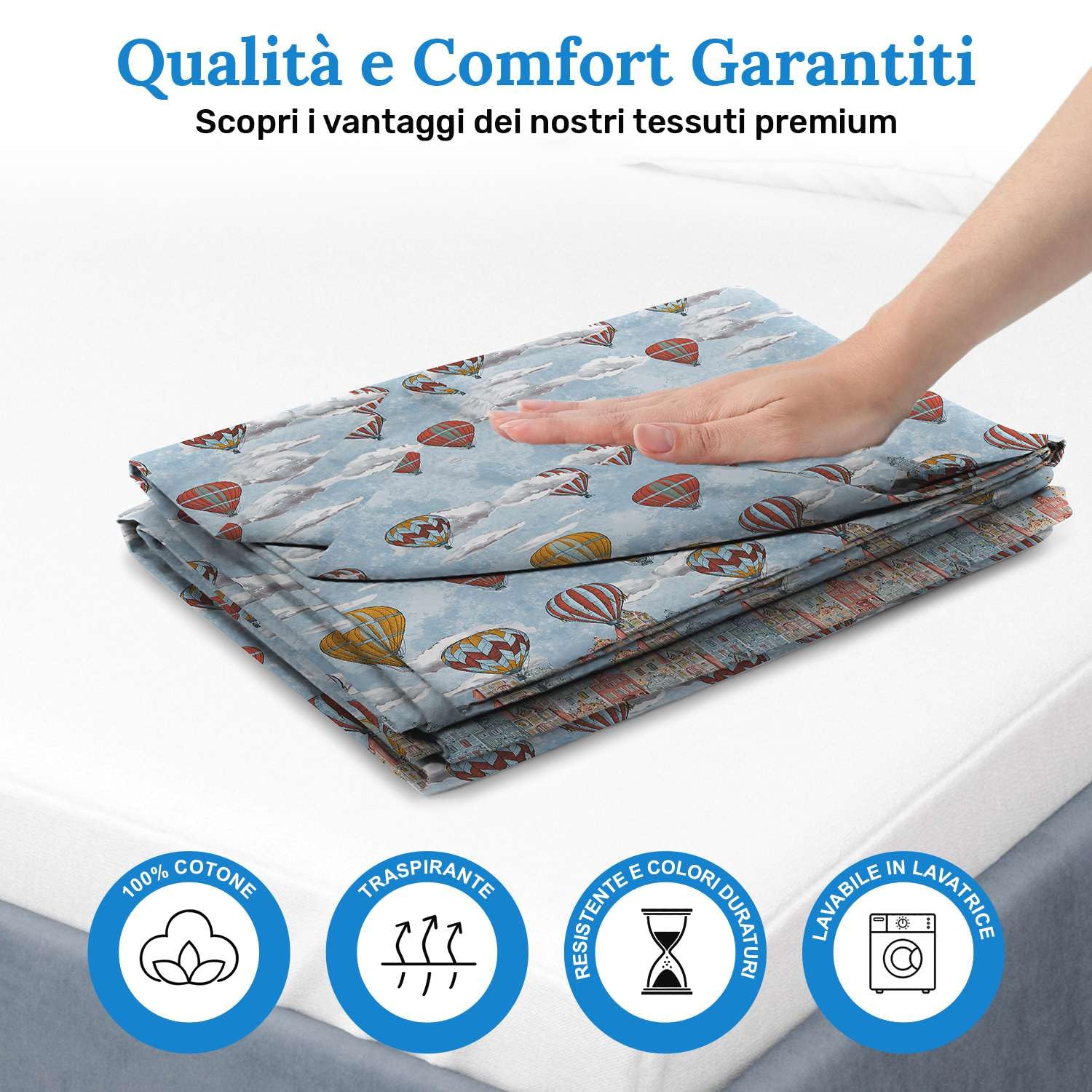 HomeLife Copriletto una piazza e mezzo Cotone Primaverile/Estiva Made In Italy [220x280] | Coperta Cotone Leggera per Letto alla Francese | Copri Letto Traspirante con Fantasia Mongolfiere | Arancio