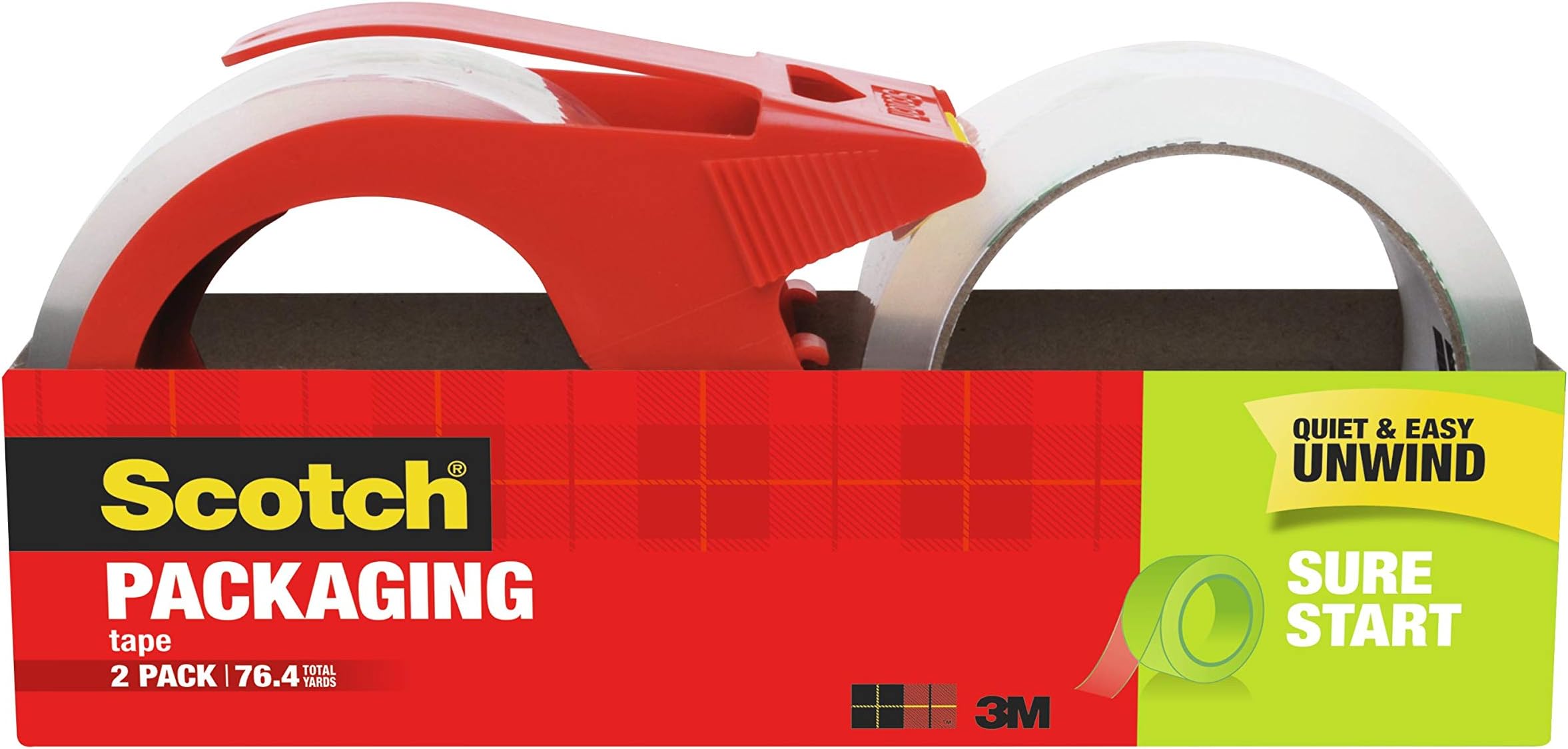 Scotch Sure Start Packaging Tape, 1.88 x 38.2 yd, Designed