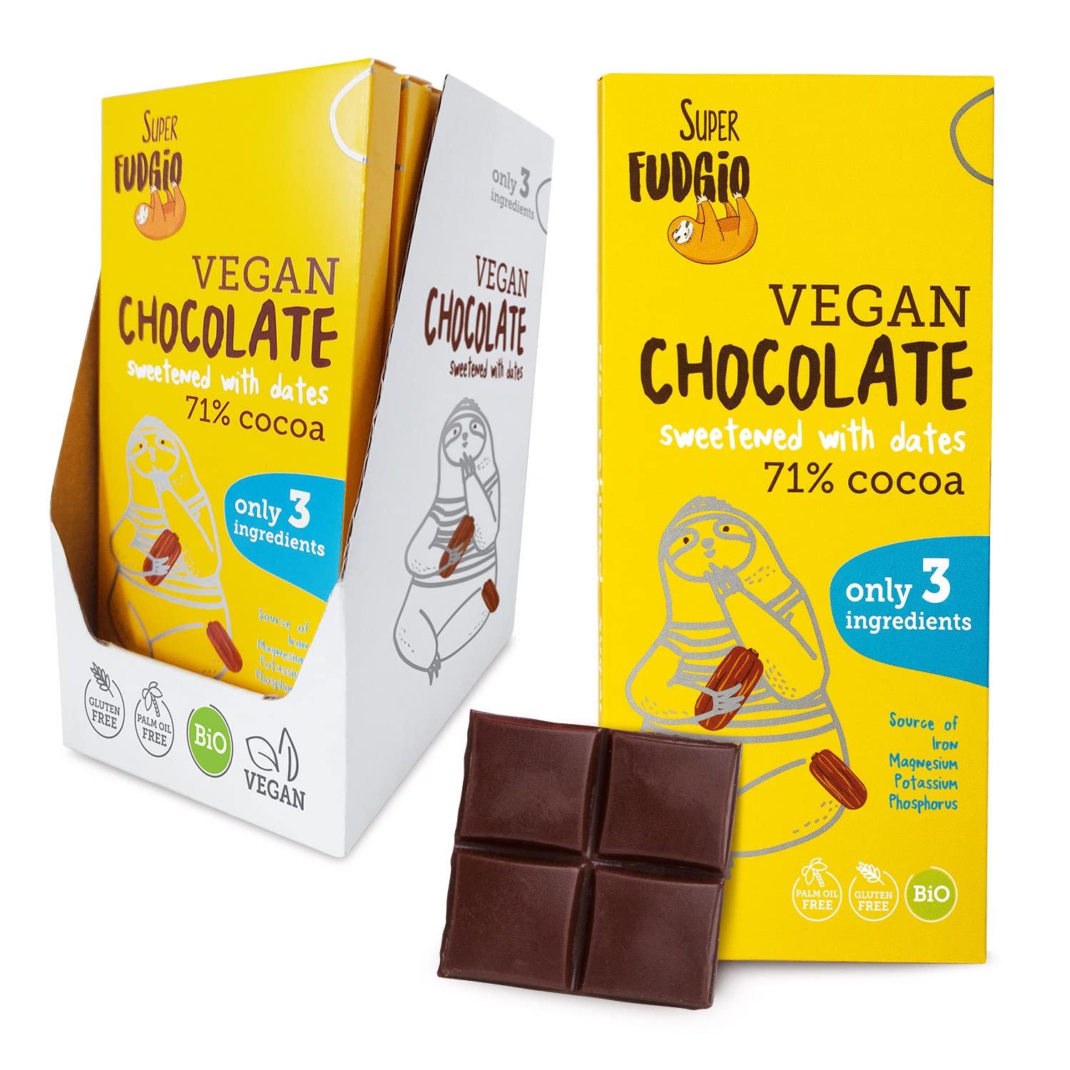 SUPER FUDGiO Bio vegane Schokolade – natürliche Bio-Zutaten, mit Datteln statt Zucker gesüßt – glutenfrei – 10x80 g (Datteln)