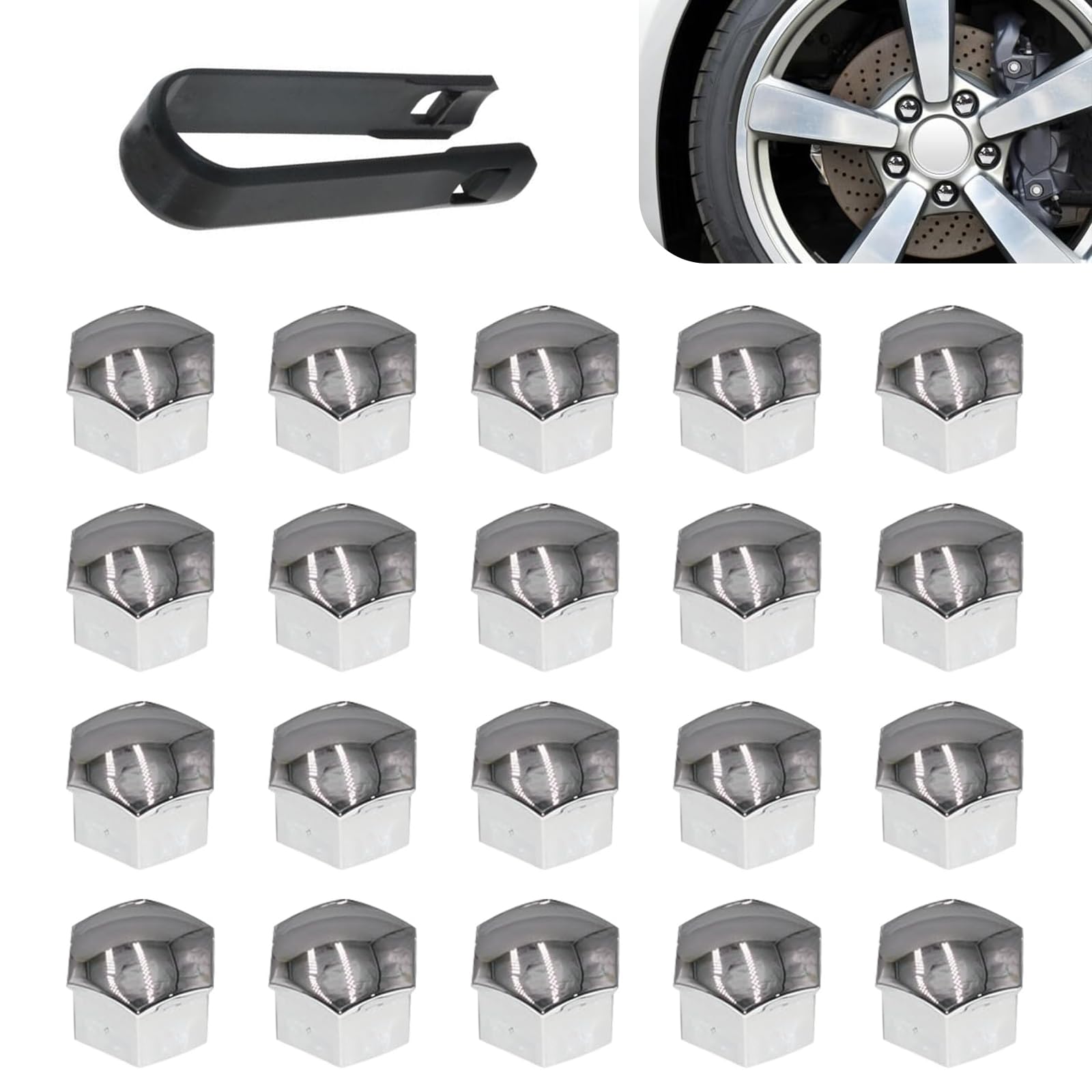 Pack-21 Car Tire Screw Cap, 0.66"/17mm Waterproof Dustproof Bolt Protection Cover with Disassembly Tool, Wheel Lug Nut Covers Decoration Shell, Universal for Most Cars Accessories (Silver)