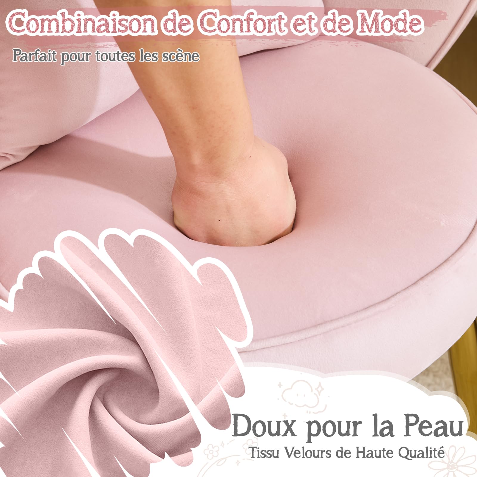 Bonnlo Fauteuil, Chaise Coiffeuse, Fauteuil Relax, Chaise de Bureau Ergonomique, pour Salon, Bureau, Chambre, en Velours, Rose, 69x45x83cm (Rose)
