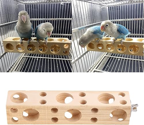 Miniatura 6 de Juguete para masticar pájaro, bloque de madera natural con agujeros, juguete de forrajeo para conure periquito, cacatúa, agapornis, madera para