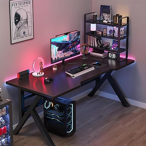 Miniatura 5 de Escritorio para videojuegos, mesa de juego ergonómica doble para computadora con patas de acero en forma de X, escritorio resistente para estación
