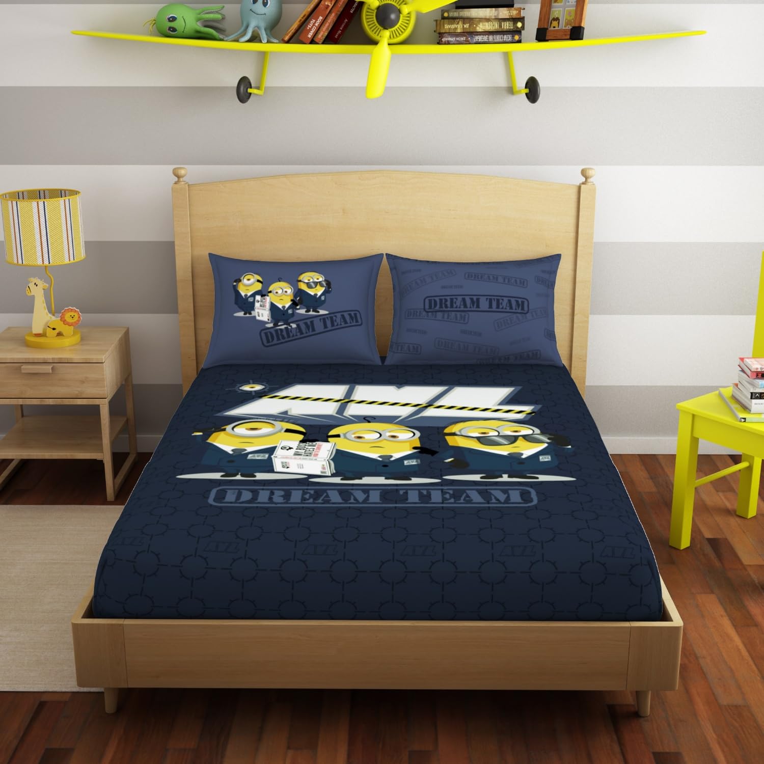 Spaces Universal Minions Kids Bedsheet – Double Bed, Whisper White, 100% Cotton, 180 TC, 1 Double Bedsheet with 2 Pillow Covers (228 x 274 cm, 43 x 68 cm)-image-49
