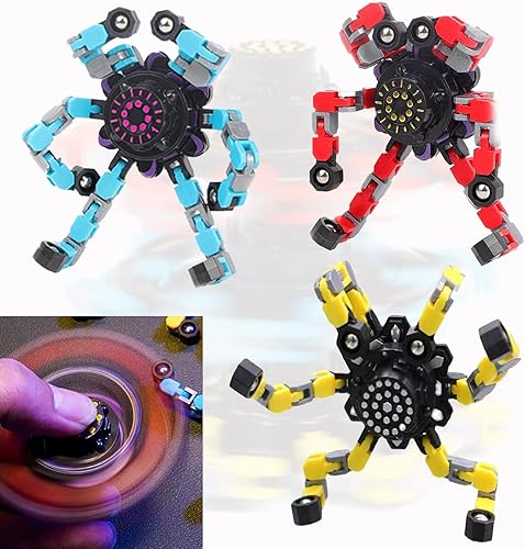 Transformable Fingertip Sensory Spinner Toy 3pcs DIY Chain Deformation Mech Robot Toy Fingertip Gyros Finger Stress Relief Fingertip Toy for Kids
