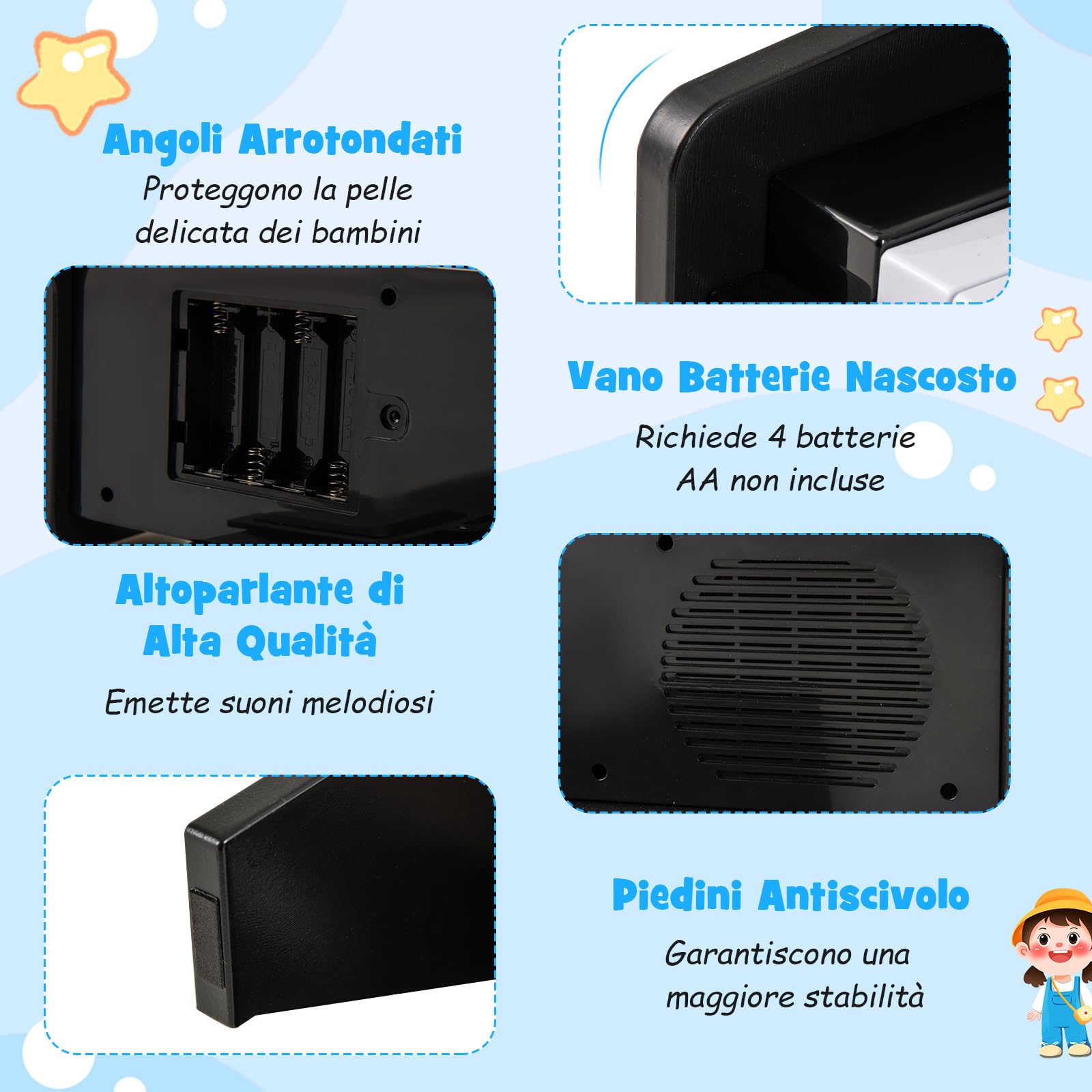 COSTWAY Tastiera Pianoforte per Bambini a 25 Tasti, Mini Pianoforte Digitale Giocattolo, con Velocità e Volume Regolabili, Tasto Luminoso e Leggio, Modalità Didattica, per 3+ Anni (Nero)