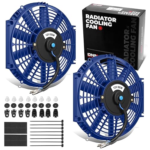 Vista 94 de DNA Motoring Ventilador de radiador delgado de enfriamiento eléctrico de alto rendimiento de 7 pulgadas con kit de montaje, azul, RAF-7-BL+FMK