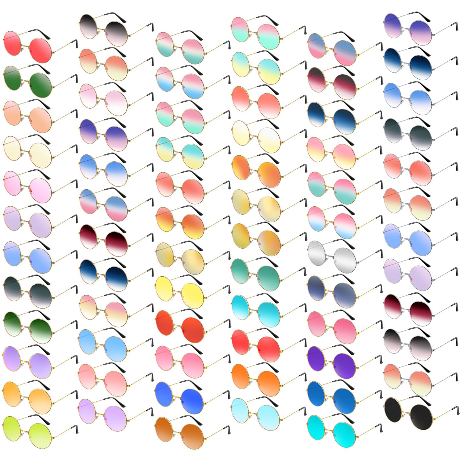 Kingdder 72 Pcs Hippie Round Sunglasses 70s Retro Classic Disco Circle Sunglasses Bulk