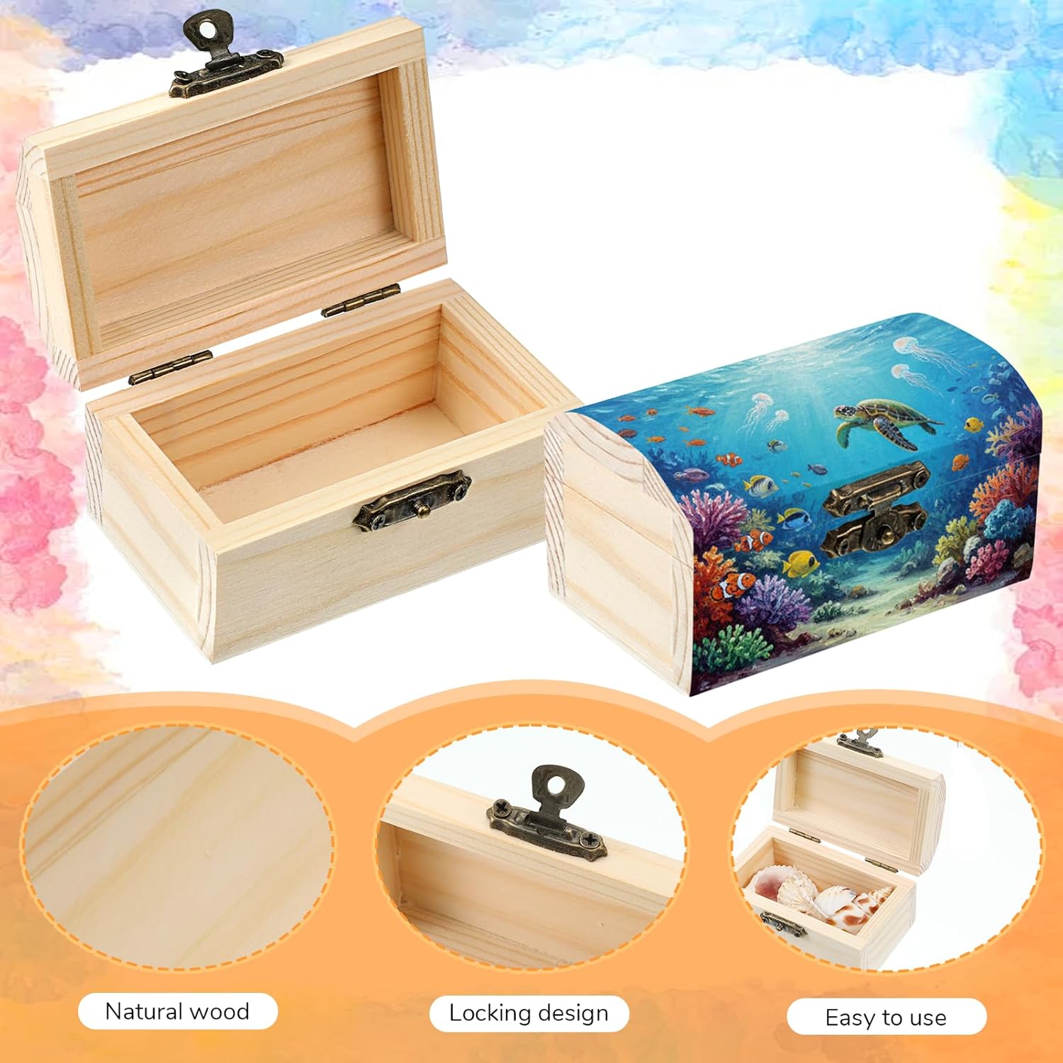 36 Pcs Wooden Boxes for Crafts with 20 Paintbrushes, 3.5 x 2.2 x 2 Inch Unfinished Wooden Treasure Chests with Hinged Lid Small DIY Wood Boxes for Jewelry Gifts, Home Decor, Handicrafts