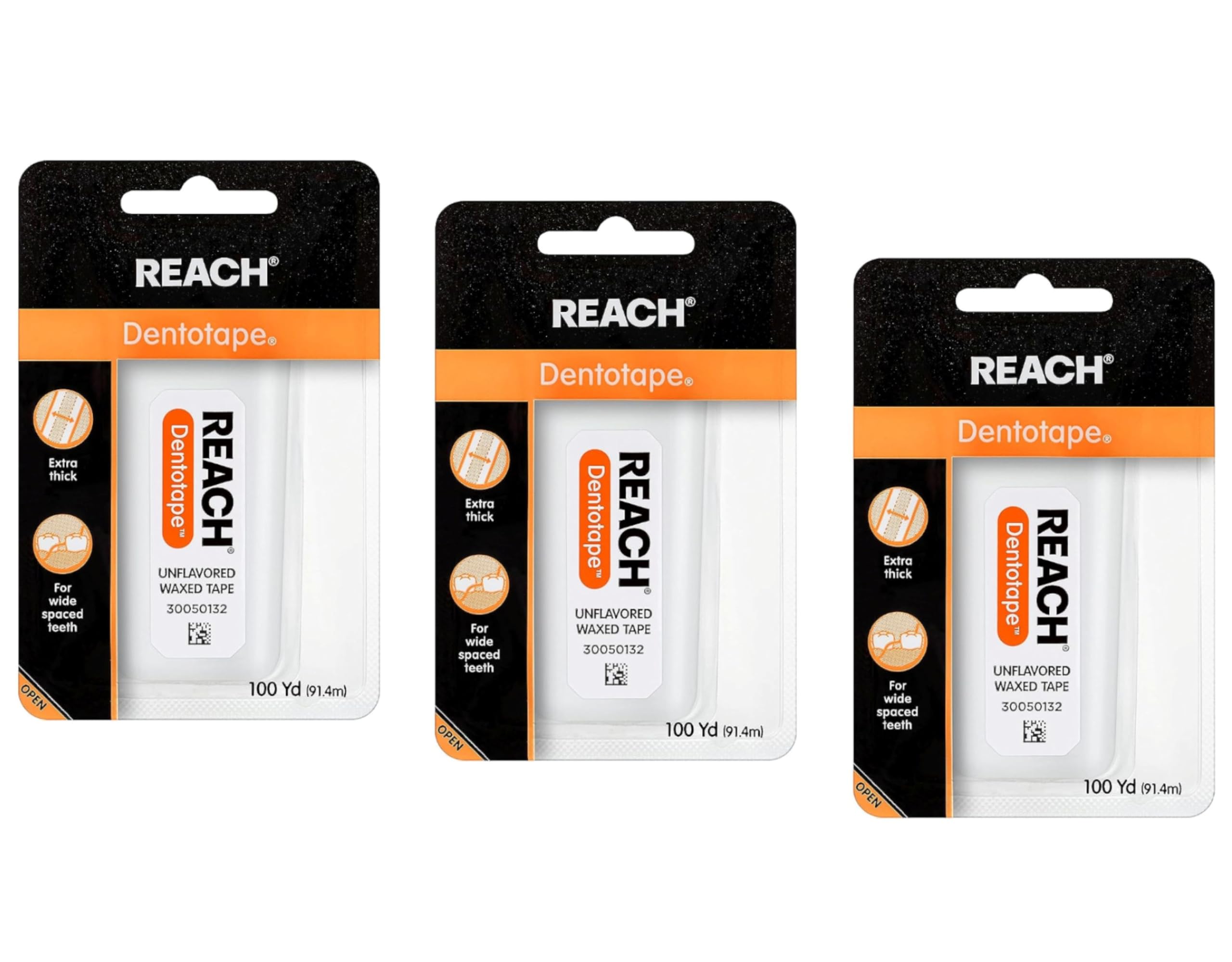 Reach Dentotape Waxed Dental Floss with Extra Wide Cleaning Surface for Large Spaces between Teeth Unflavored 100 Yards