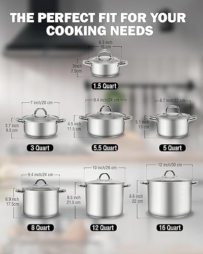 Miniatura 4 de Cook N Home Olla básica de acero inoxidable con tapa 12 cuartos de galón