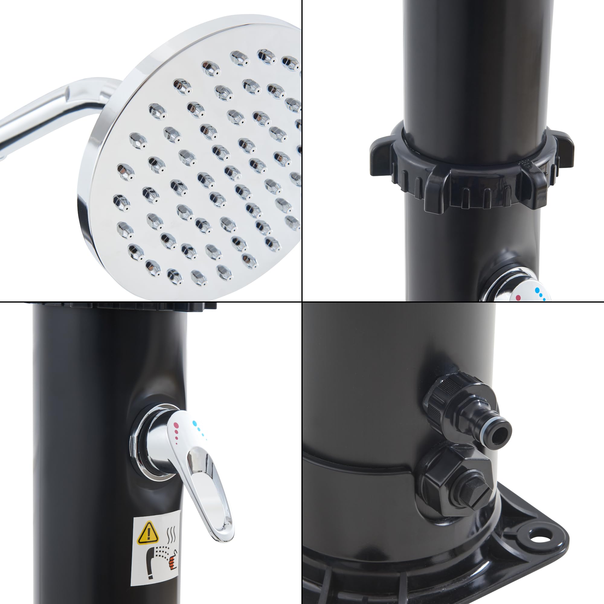 casa.pro Ducha Solar Exterior Frerievn para Piscina Jardín Terraza con Cabezal Giratorio Grifo para Piés Temperatura Ajustable máx. 60°C Tanque de 18L Plástico/Metal Altura 215 cm - Negro