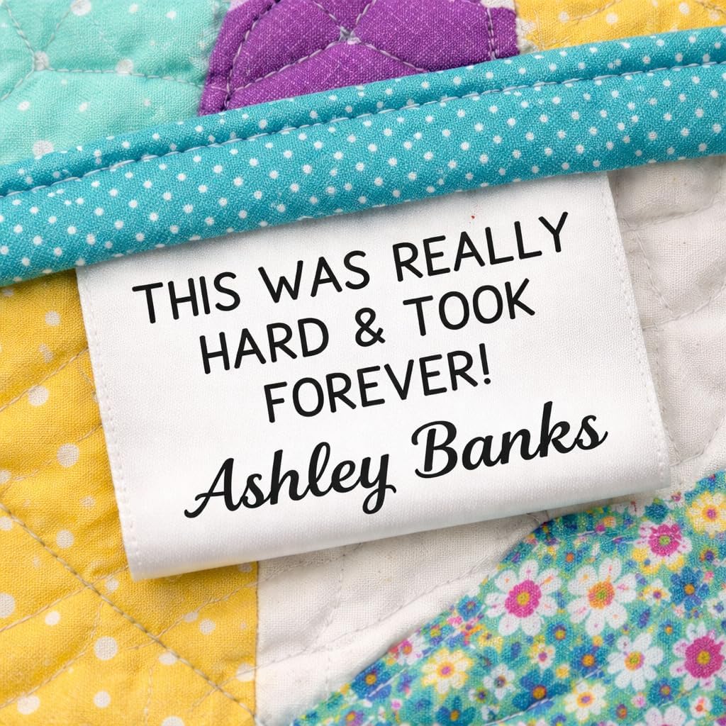 Funny Personalized Quilt Label Satin Tag – “This was Really Hard & Took Forever” Custom Sew-in Quilt Label, Fold Over Sewing Tag with Name, 2" x 1"