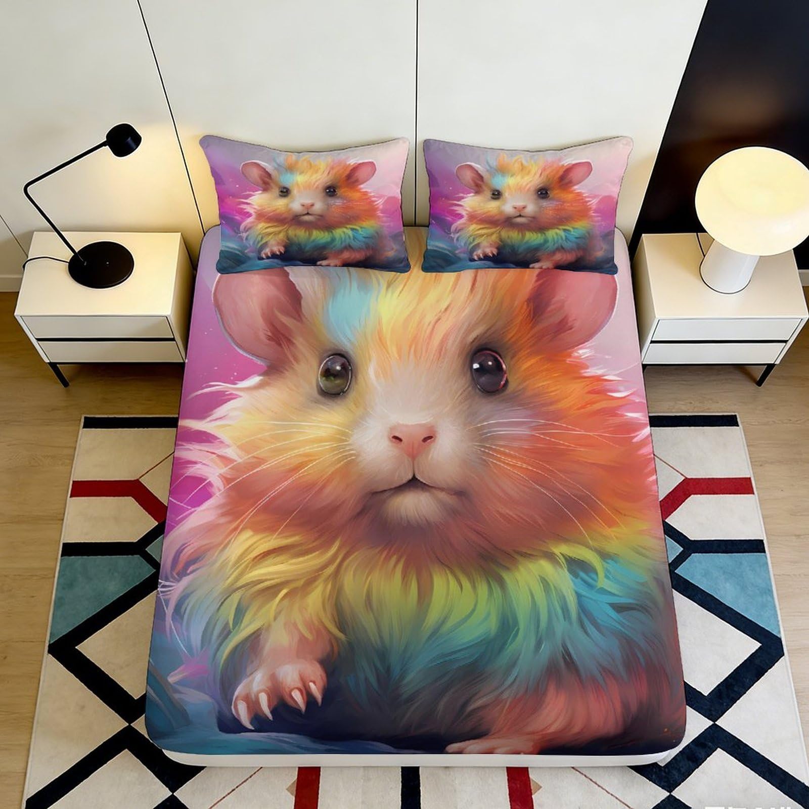 Pnayamiorkfel Style-5 3D Printed Rainbow Hamster Fitted Sheet Microfiber Vibrant Animal Bed Sheet For Bedroom Dorm Mattress Protection Decor 90X200x25cm