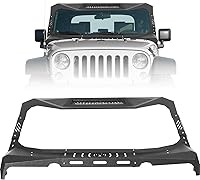 EMEKIN Windshield Frame Cover for 2007-2018 Jeep Wrangler JK Unlimited - Heavy Duty Armor with 100W LED Lights & Sun Visor