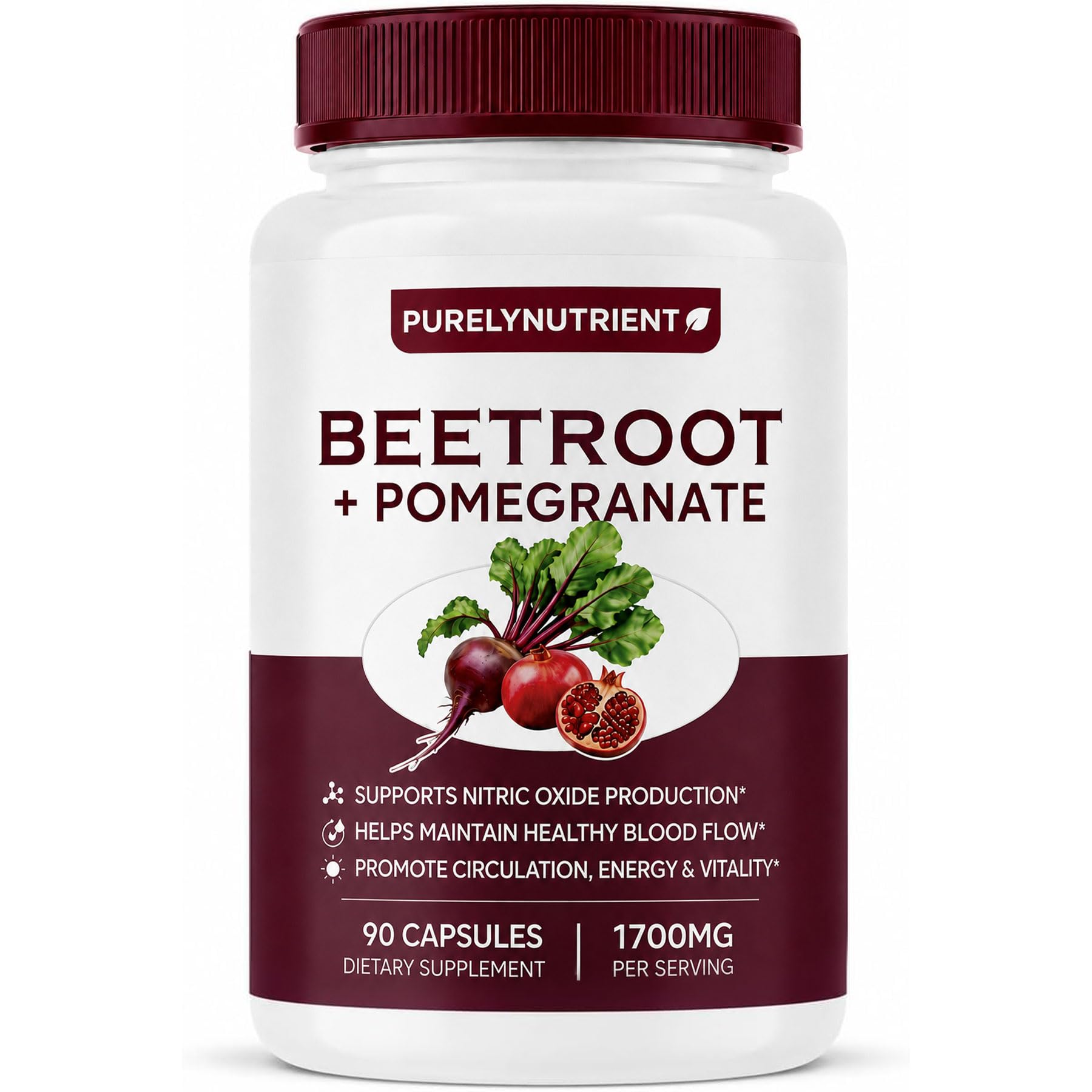 PURELYNUTRIENT Suplemento de beterraba e romã em cápsulas, 90 cápsulas