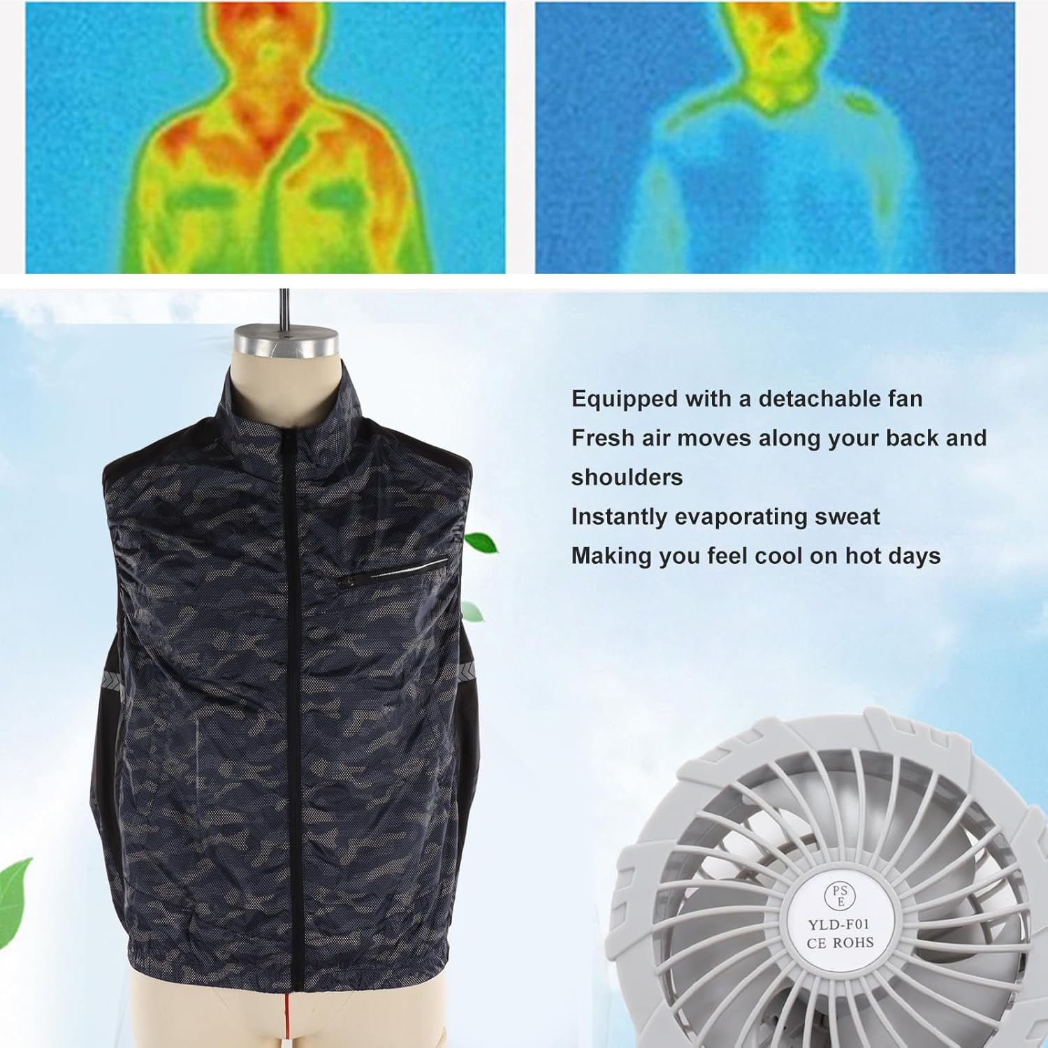 Cooling Fan Vest, Lightweight Air Conditioned Clothes XL, Heat Breathable Polyfiber - Detachable Fans for Outdoor Activities, Work, Hiking, Fishing (XL)