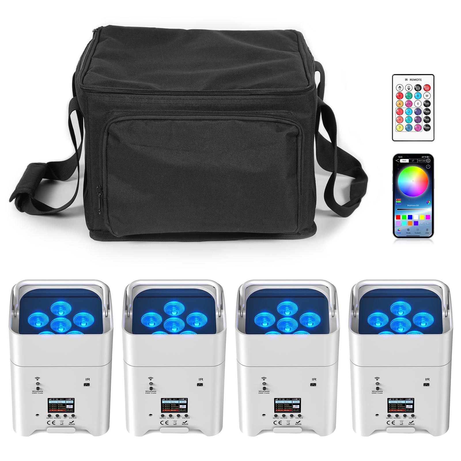 U`King 108W APP akku led par Scheinwerfer strahler wiederaufladbarer, RGBWA+UV disco licht Bühnenlicht mit mit Fernbedienung