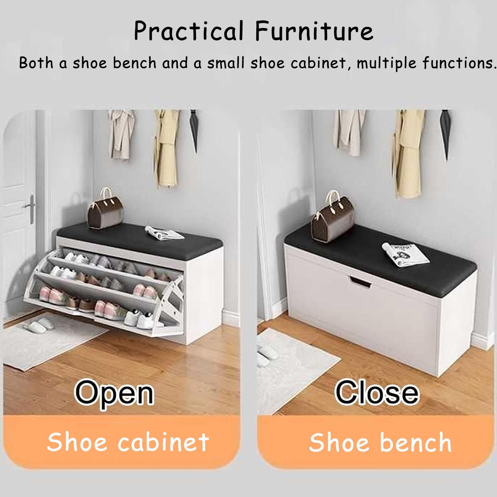 Banco Zapatero 17 24 30cm Zapatero Verticale con Porta abbattibile Comodi Seduto Acolchado Corridorio Armario multifunzionale Zapateros Baúl para Entrada Dormitorio Bianco(White,50x17x46cm)