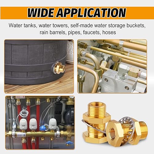 Vista 18 de KOOTNAS - Paquete de 2 accesorios de mamparo de latón macizo, conector de latón recto macho de 1 pulgada con anillo ondulado de metal, longitud