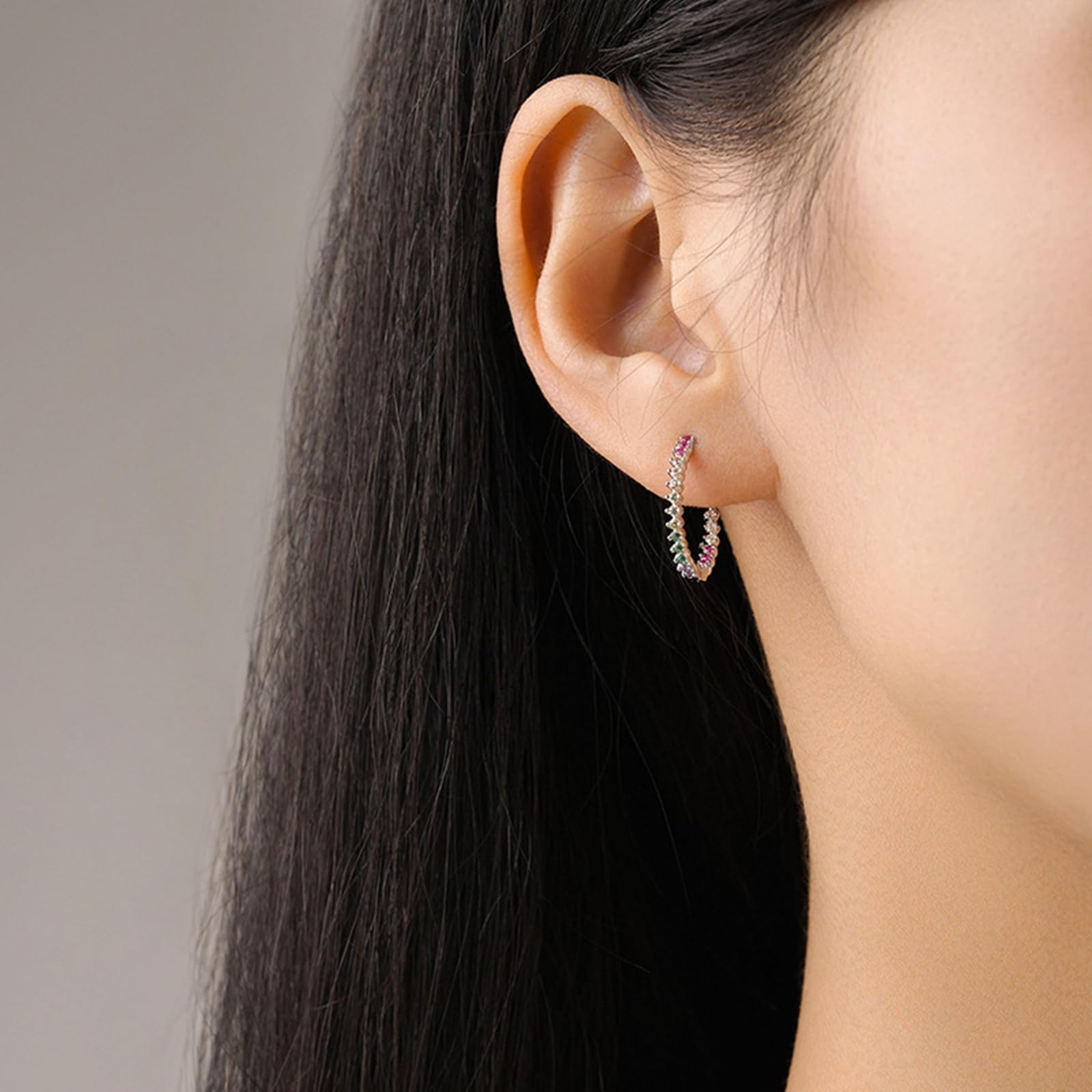 Pendientes de aro pequeños para mujer, plata 925 con circonita cúbica, redondos de plata con circonita cúbica, aretes diarios para mujer, adecuados para aniversario
