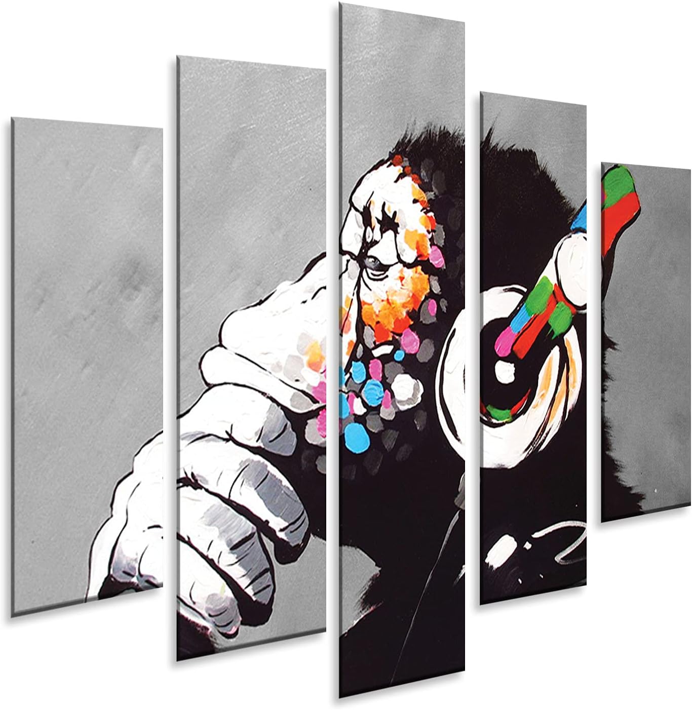 Giallobus - 5 Multi panel Art Board - Banksy - Dj Monkey - PVC panel - 55.11x39.37in