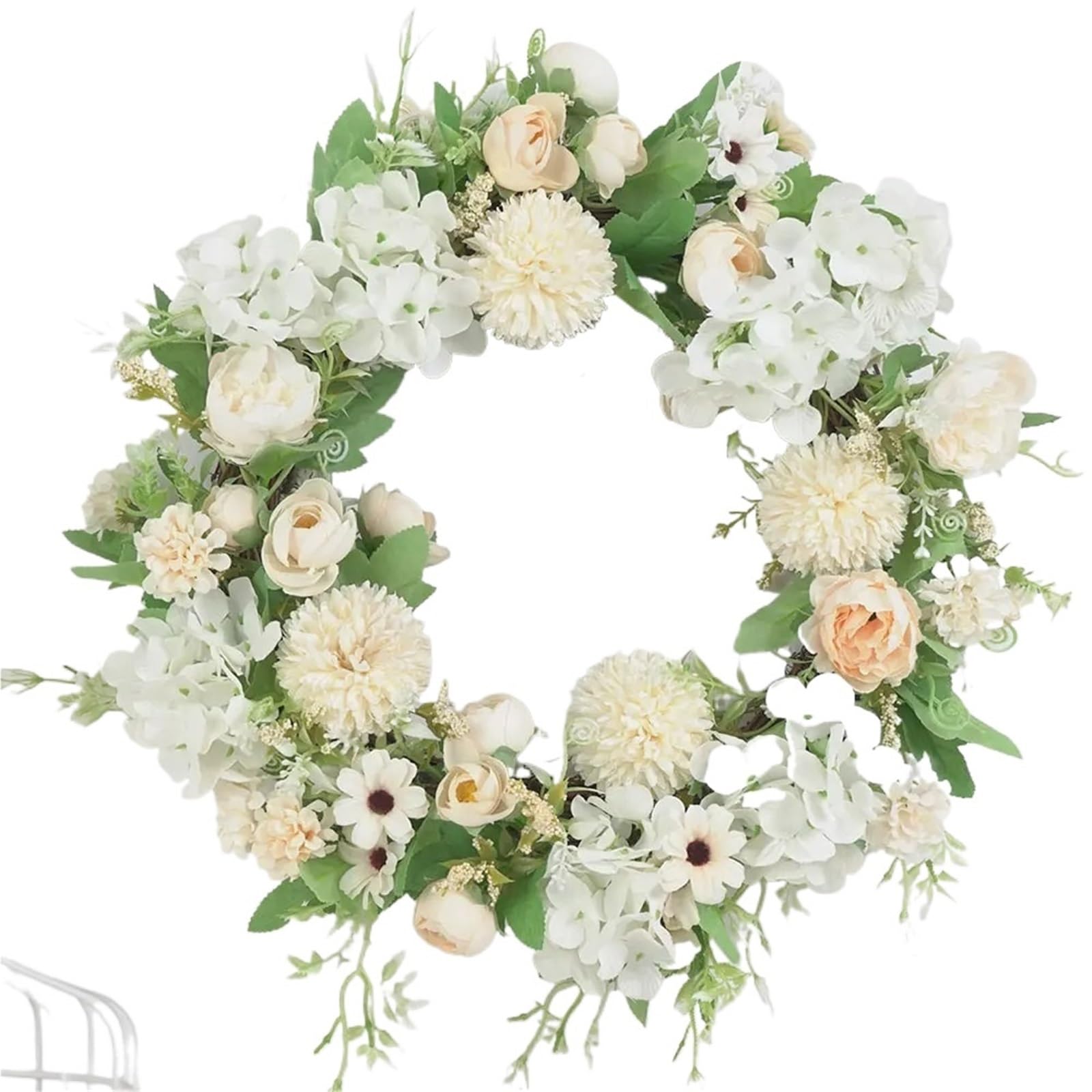 Luysgbxr White Champagne Wreaths Flower Wreath Simulation Peony Front Door Wall Hanging Fall For Wedding Party Indoor Outdoor Home Decoration(White Champagne)