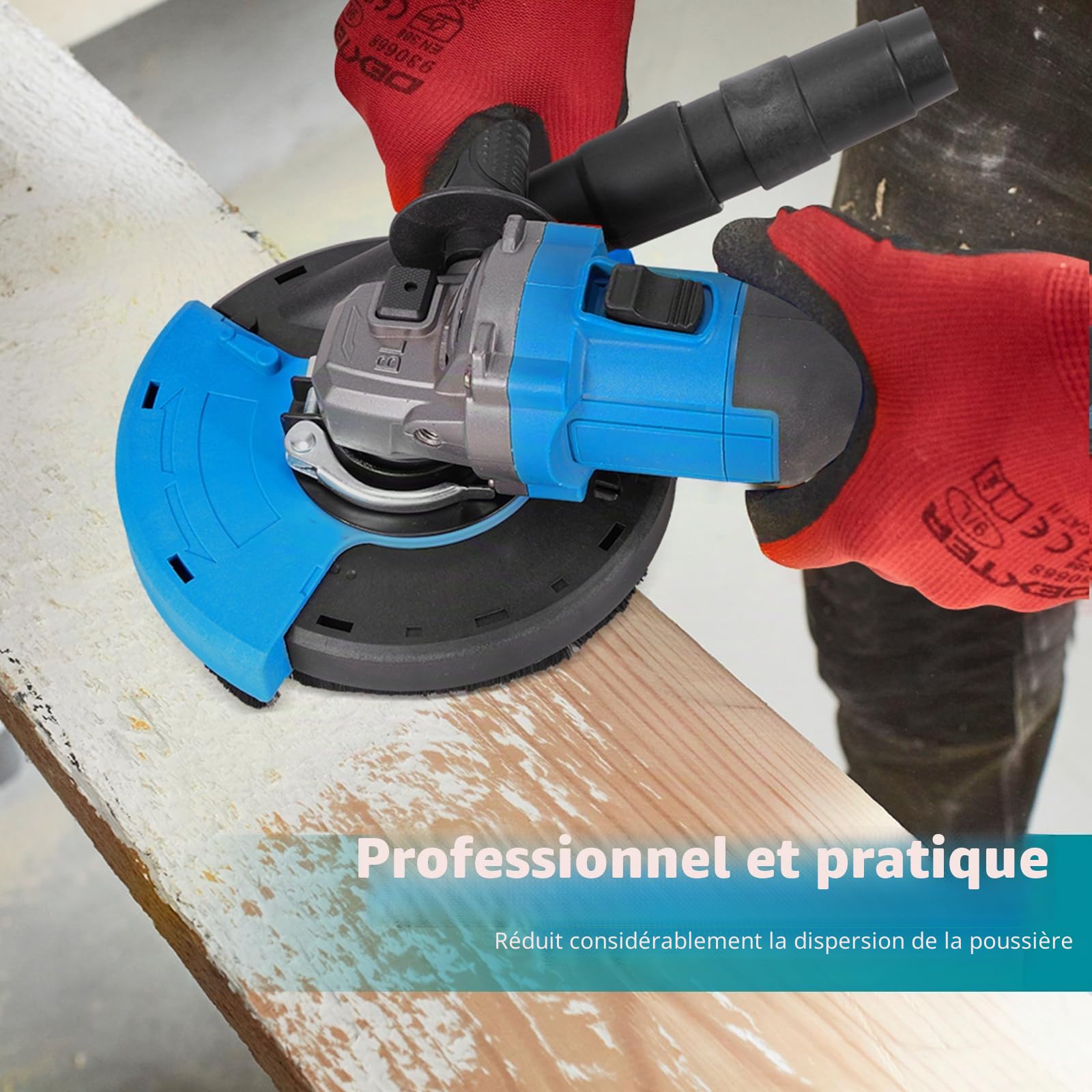 ONEVAN Kit de tête de meuleuse diamantée, ponceuse à béton, protection d'aspiration universelle pour meuleuse d'angle 125 mm avec couronne de brosse remplaçable, travail sans poussière pour béton