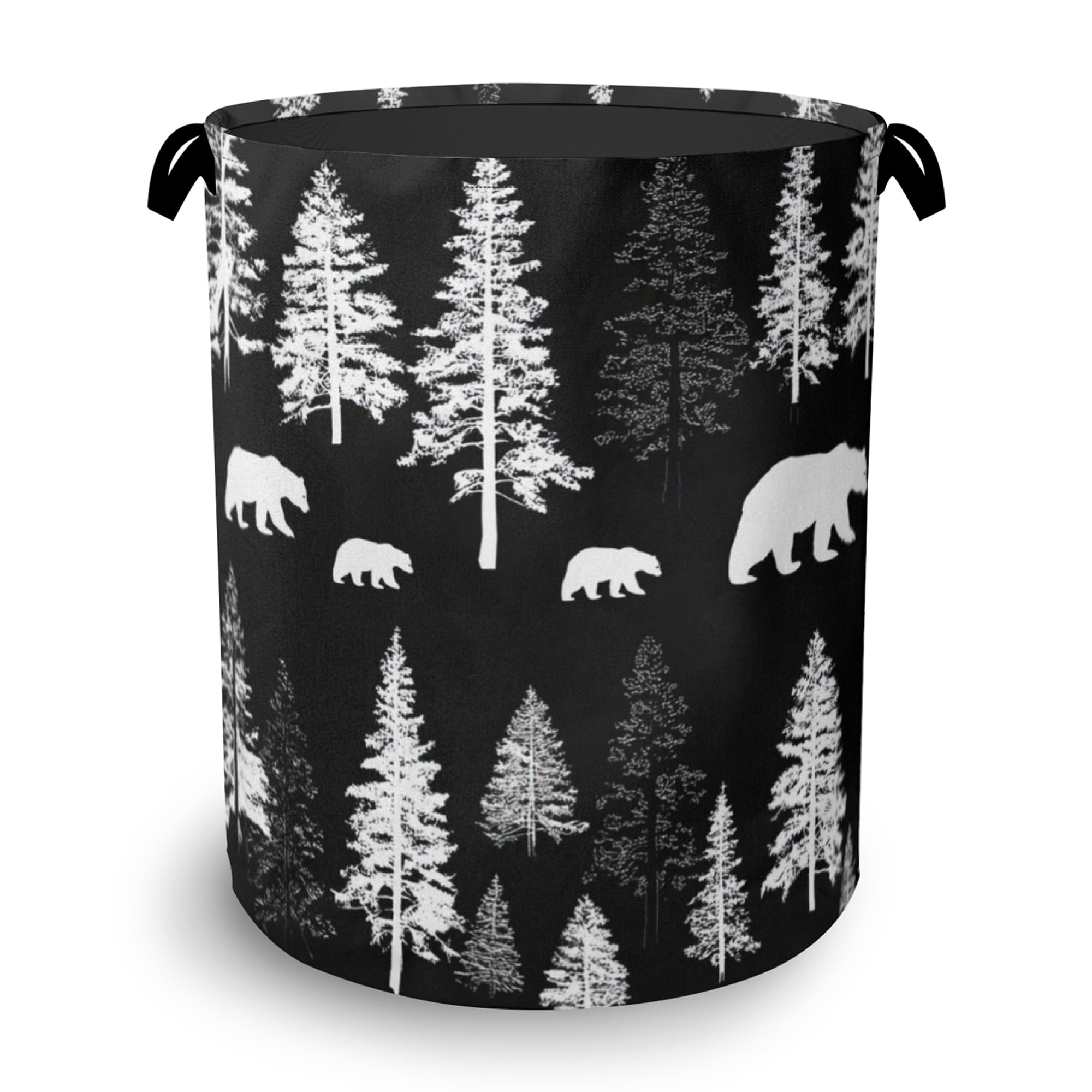 Bear Forest Laundry Basket,Winter Foldable with Handles Tote Bag Oxford Cloth for Bathroom Bedroom Dirty Clothes Storage Bucket 16" x 20.8"