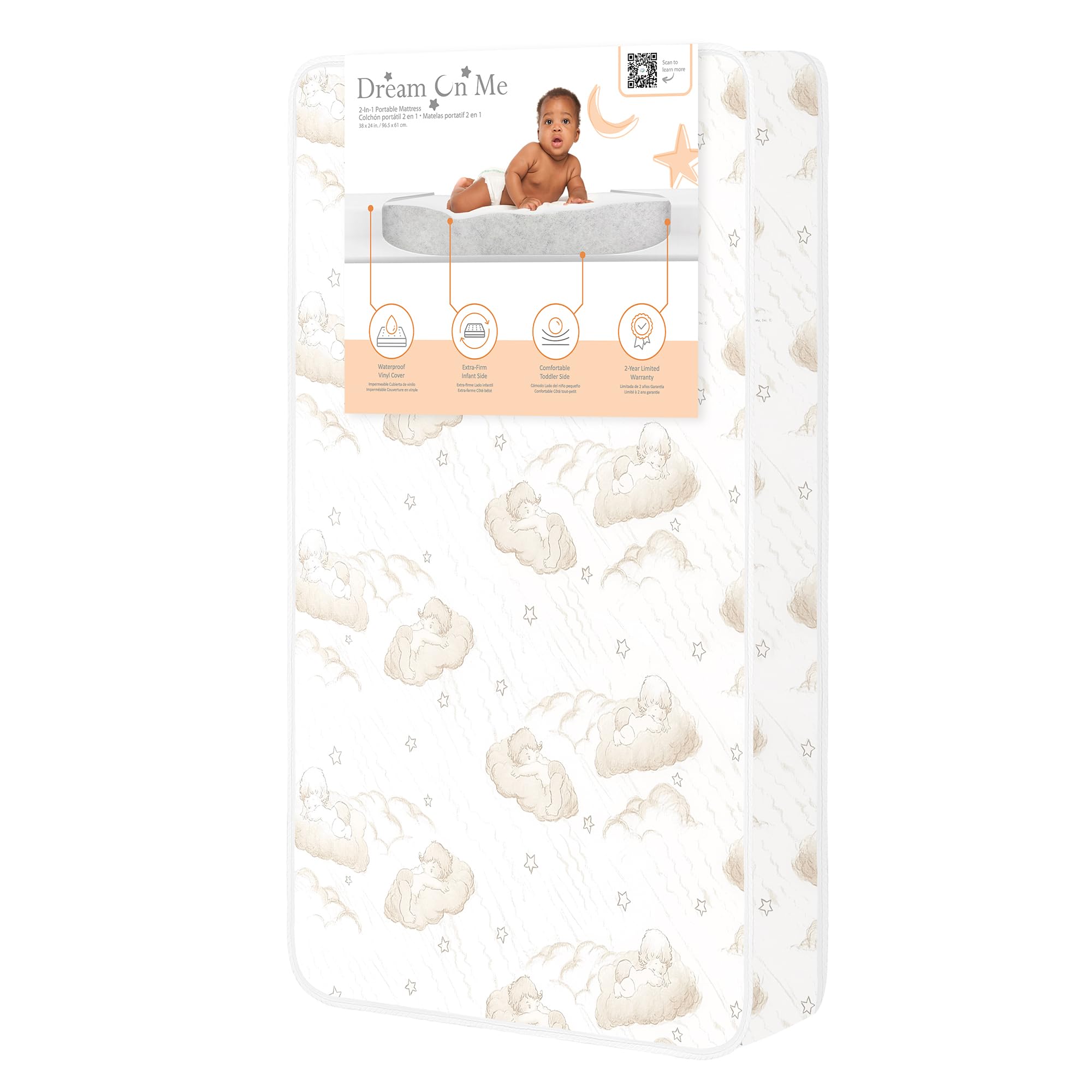Dream On Me Sunset 2-in-1 Mini &amp; Portable Crib Mattress, GREENGUARD Gold