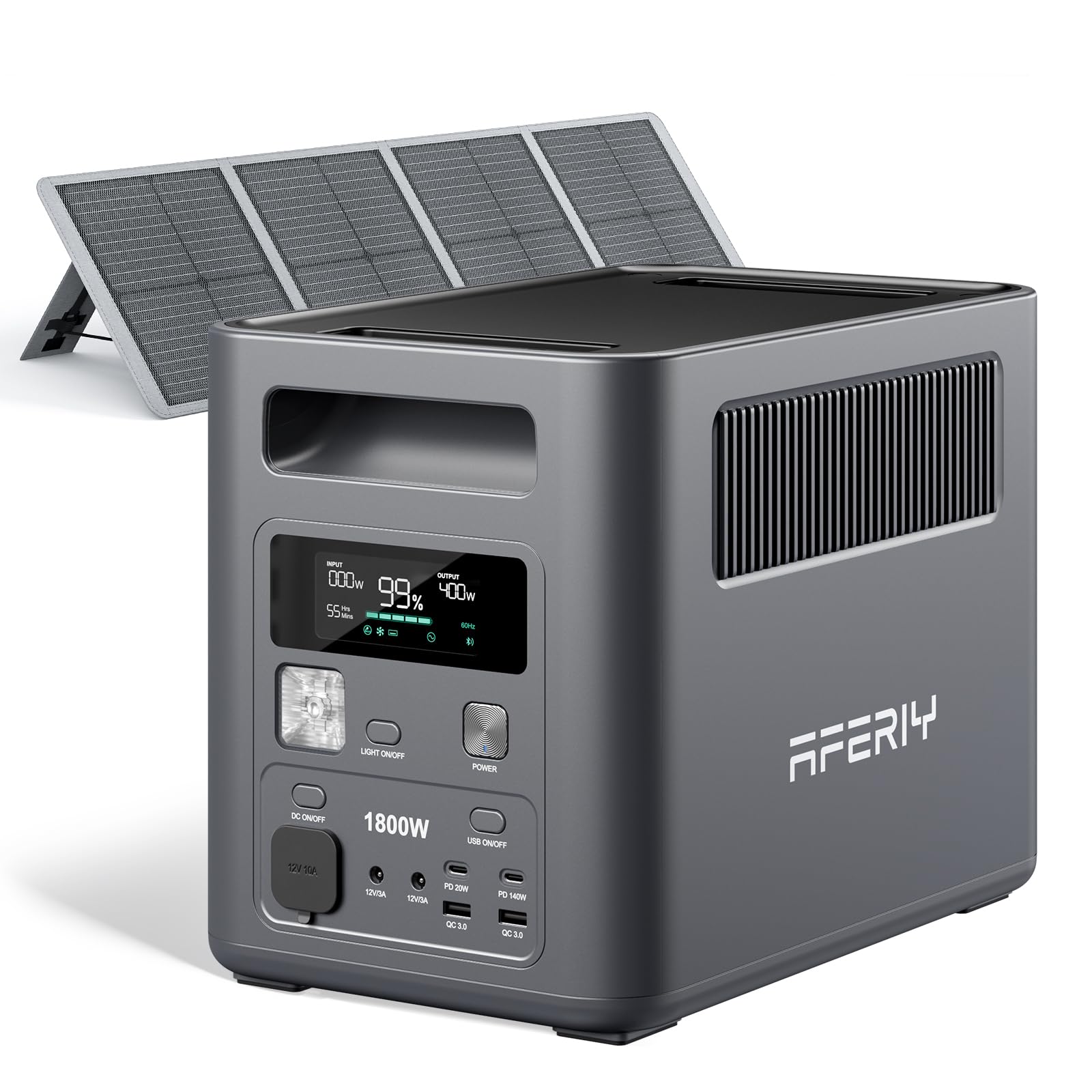 AFERIY Portable Power Station with 100W High-Efficiency Solar Panel 1024Wh LiFePO4 Solar Generator Kit 1800W AC Output Compact