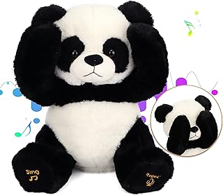 Peek A Boo Panda Bear Interactive Repeats What You Say Plush Toy Musical Singing Talking Stuffed Animal Adorable Electric Animate Gift, 11''